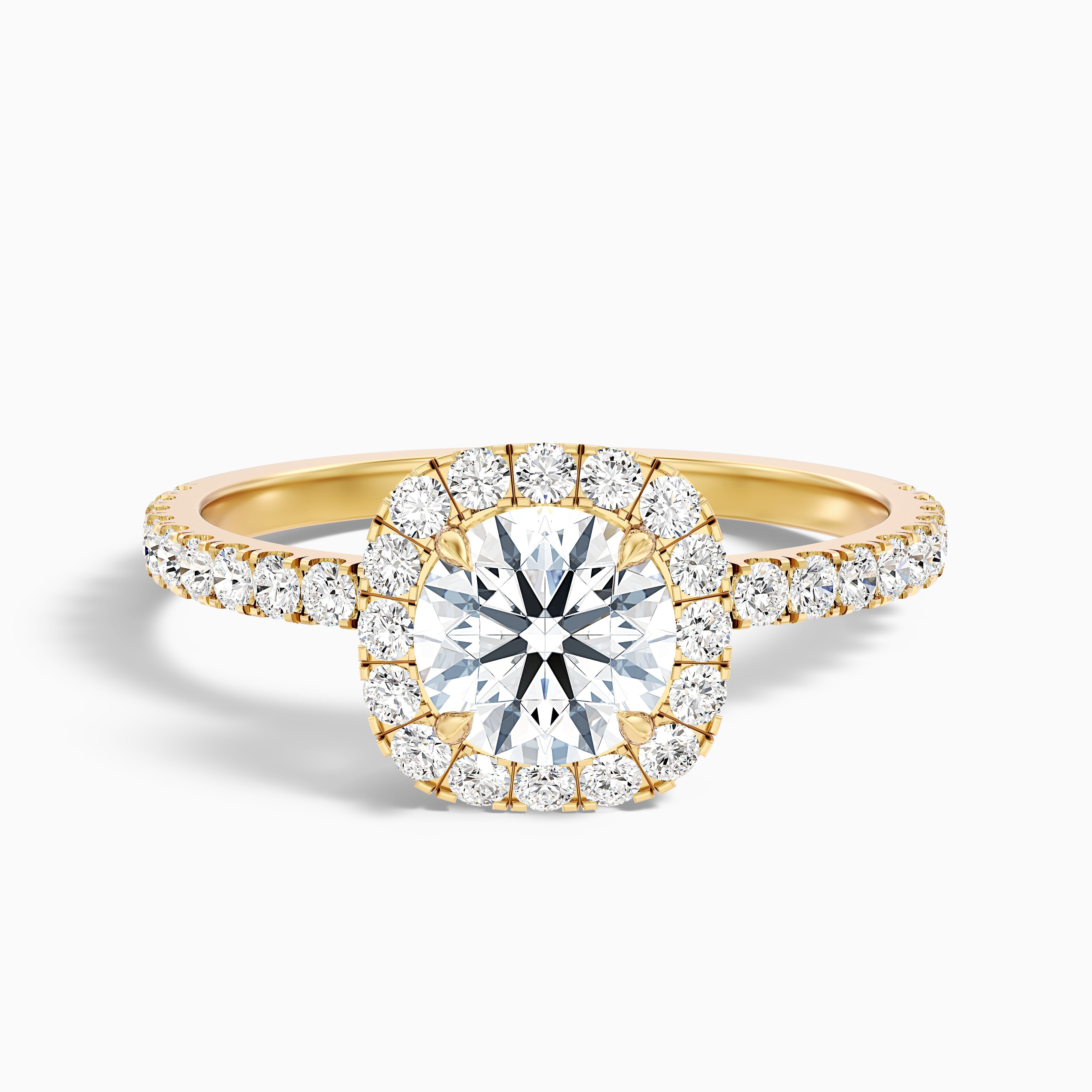 Zia 4.5 Carat Round Cut Halo Pave Moissanite Engagement Ring in 18k Yellow Gold