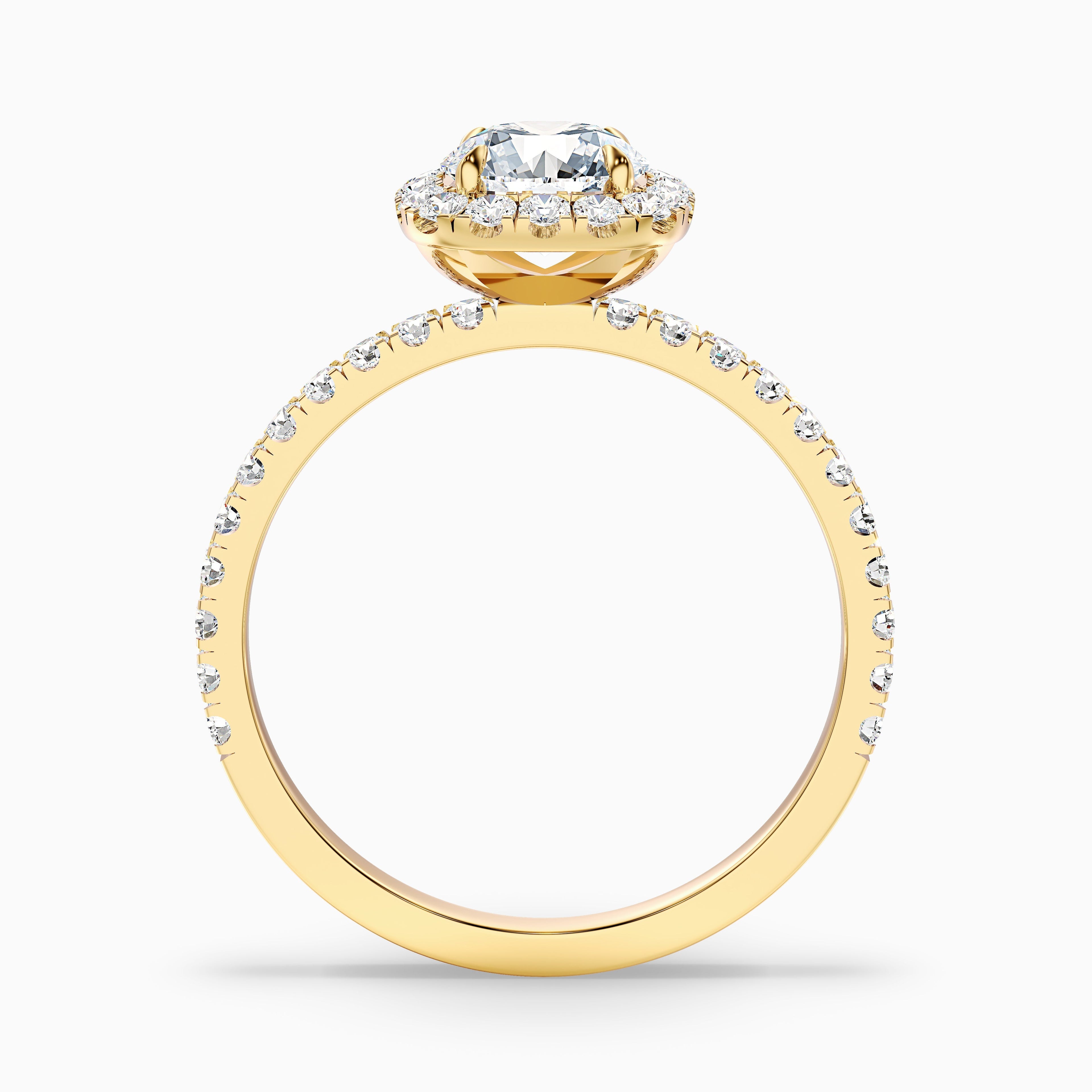 Zia 4.5 Carat Round Cut Halo Pave Moissanite Engagement Ring in 18k Yellow Gold