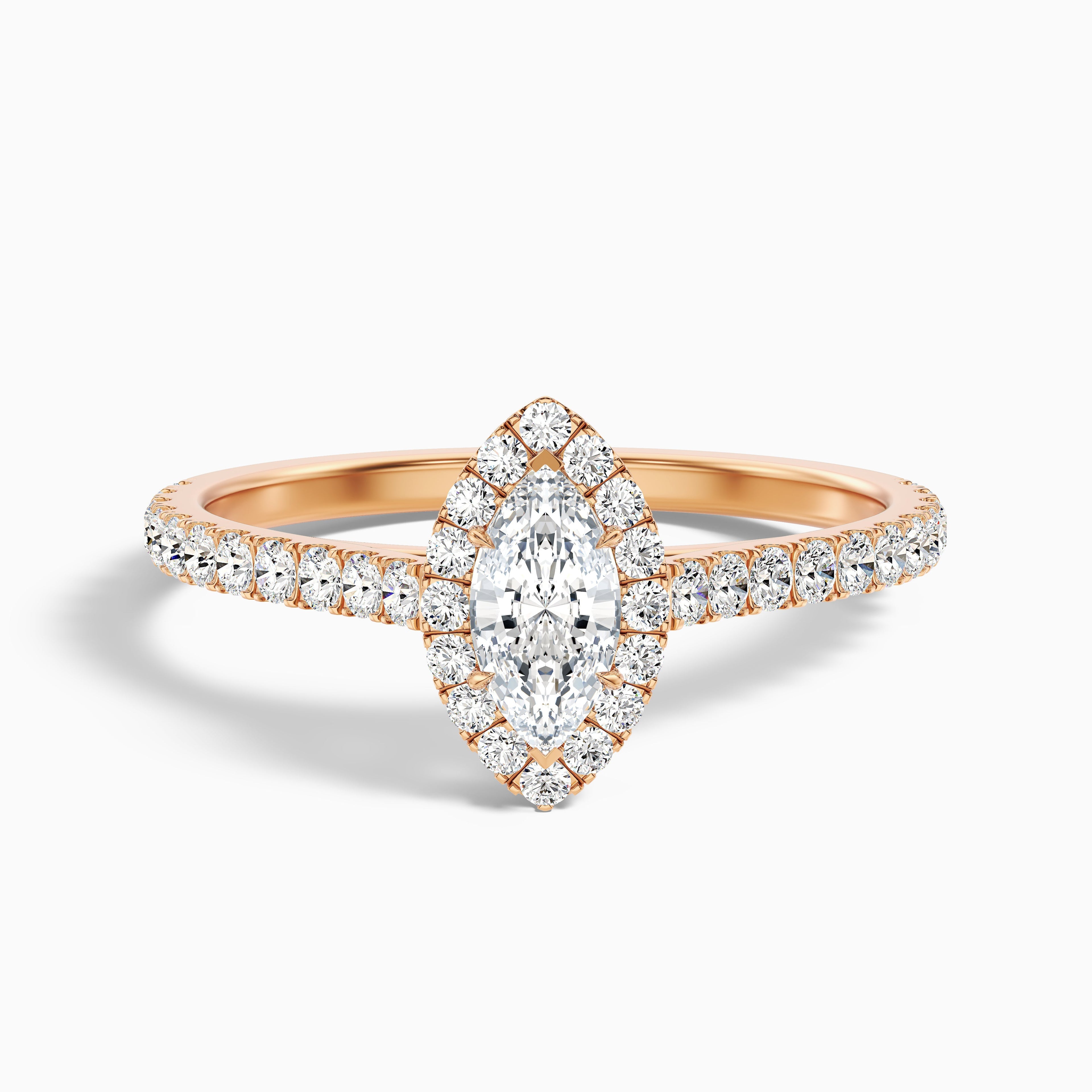 Anna 4.5 Carat Marquise Halo Pave Moissanite Engagement Ring in 18k Rose Gold