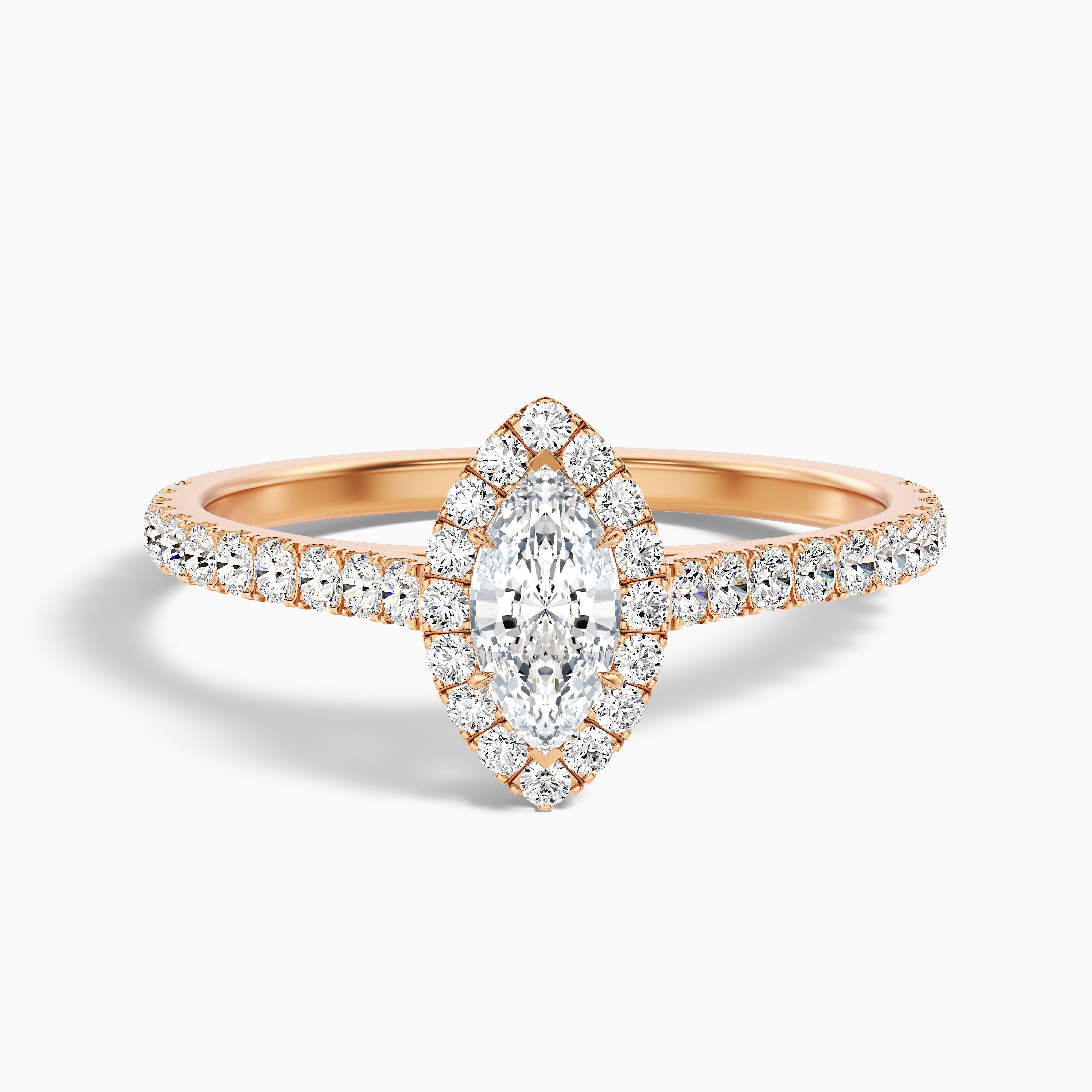 Anna 4.5 Carat Marquise Halo Pave Moissanite Engagement Ring in 18k Rose Gold
