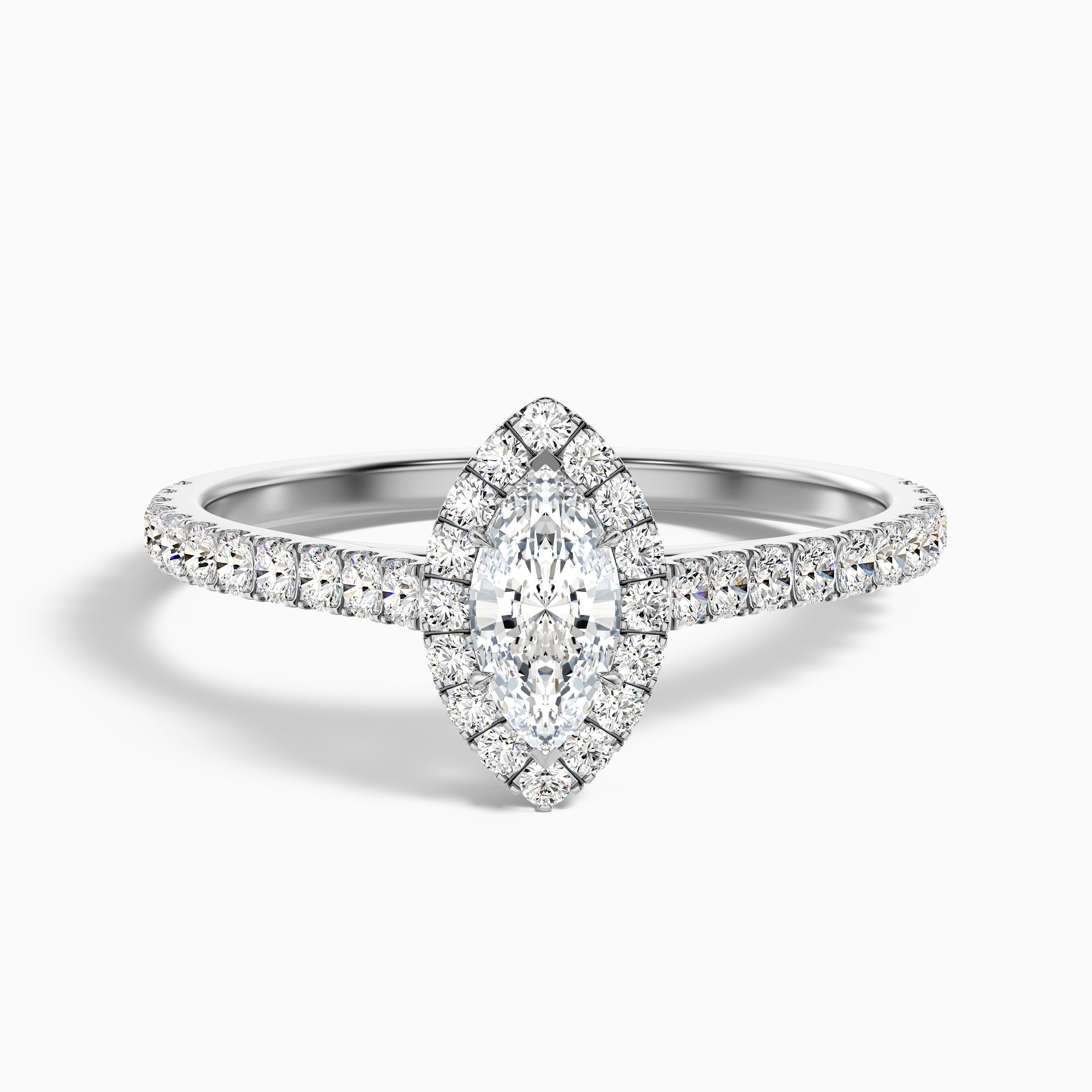 Anna 2 Carat Marquise Halo Pave Moissanite Engagement Ring in 18k Rose Gold