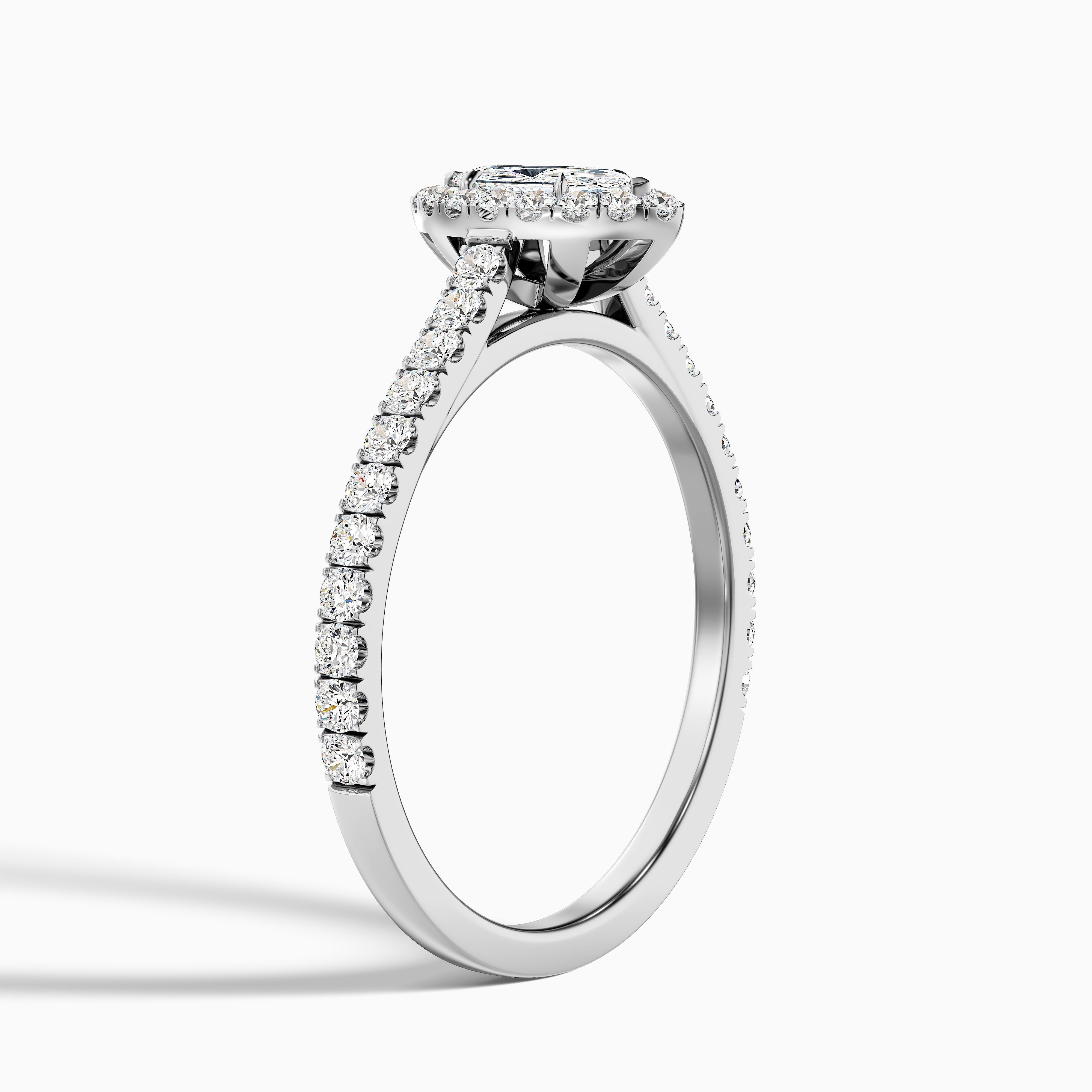 Anna 1 Carat Marquise Halo Pave Moissanite Engagement Ring in 14k White Gold
