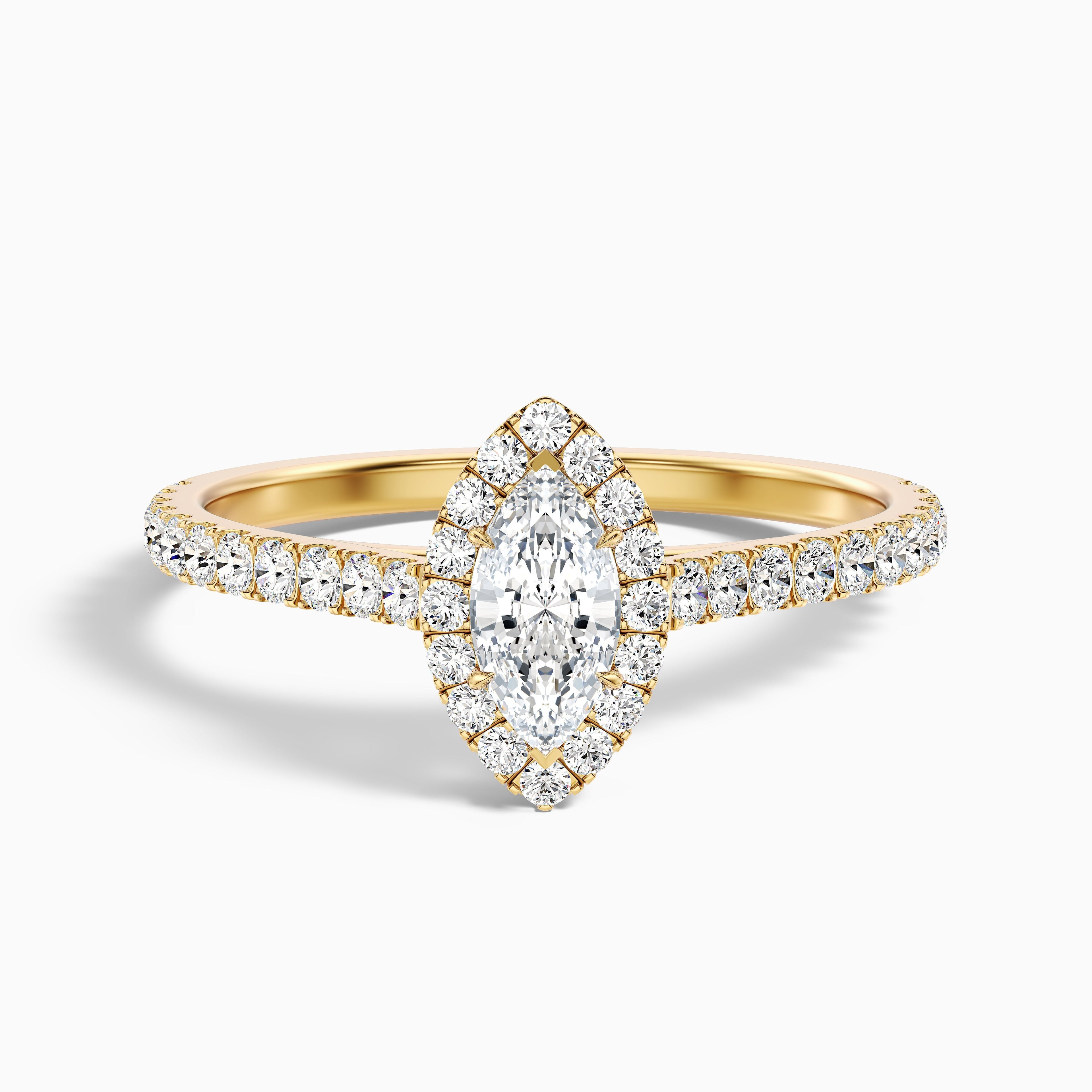 Anna 1 Carat Marquise Halo Pave Moissanite Engagement Ring in 14k Yellow Gold