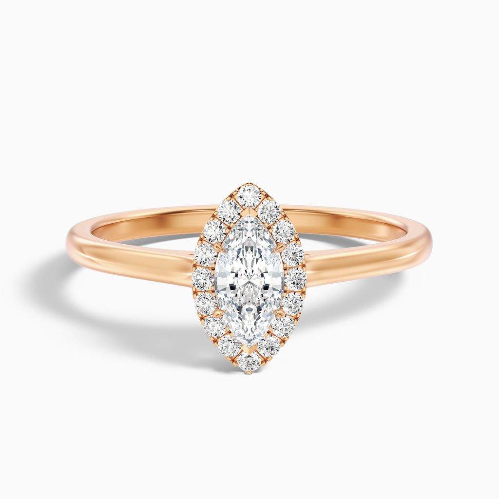 Lena 3 Carat Marquise Halo Moissanite Engagement Ring in 18k White Gold