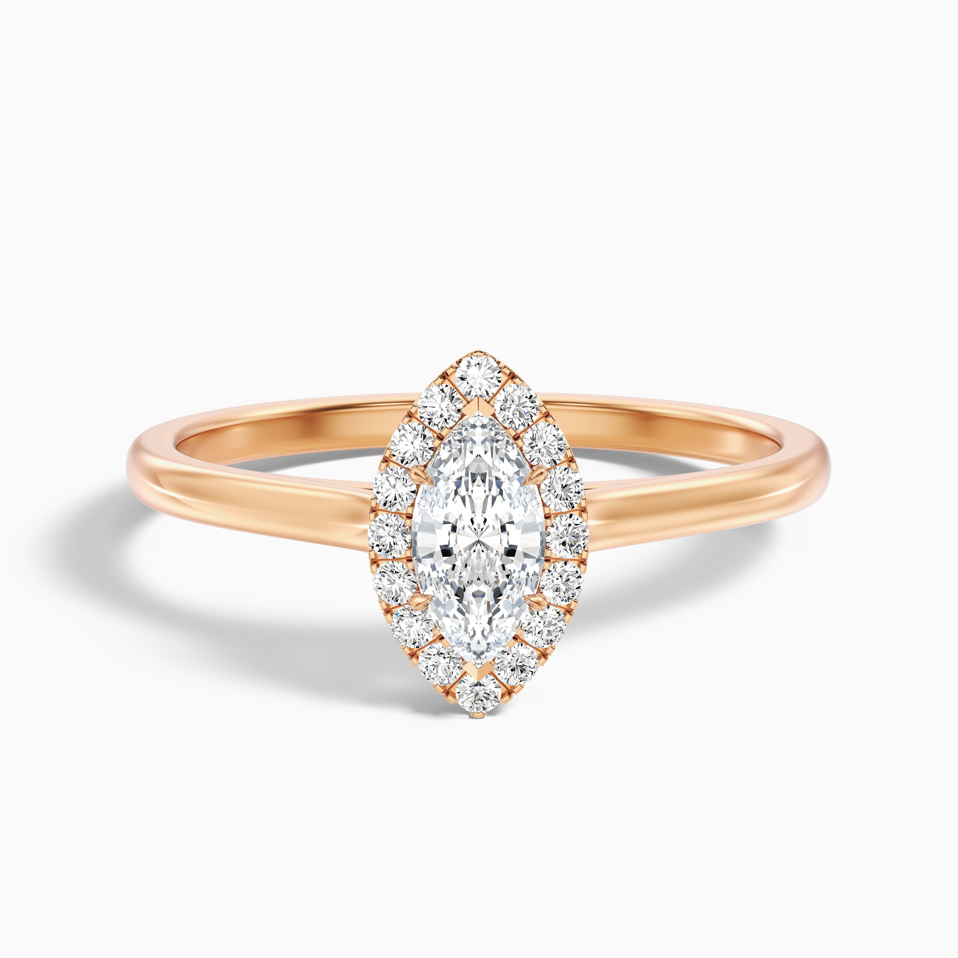 Lena 3 Carat Marquise Halo Moissanite Engagement Ring in 18k White Gold