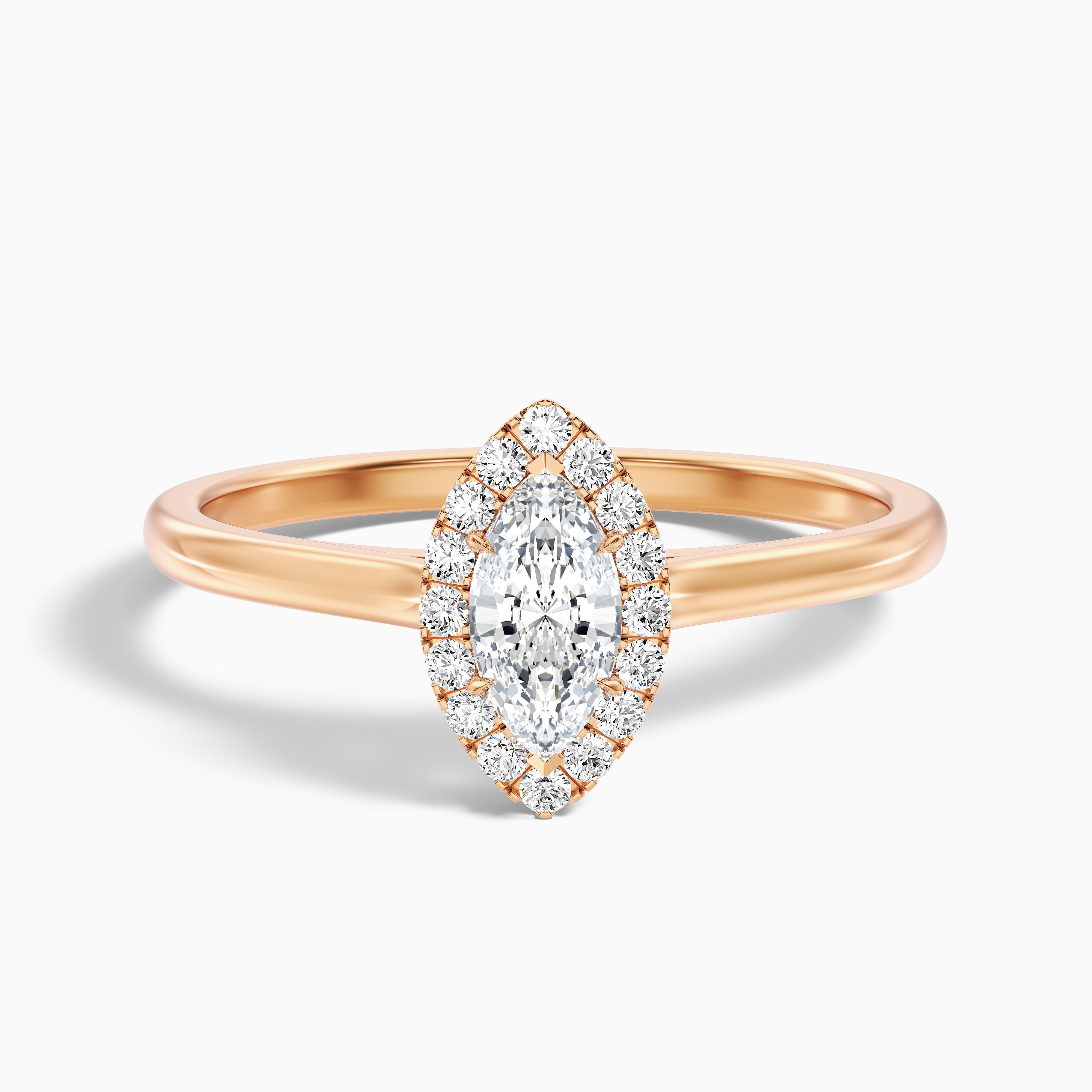 Lena 5.5 Carat Marquise Halo Moissanite Engagement Ring in 14k Rose Gold