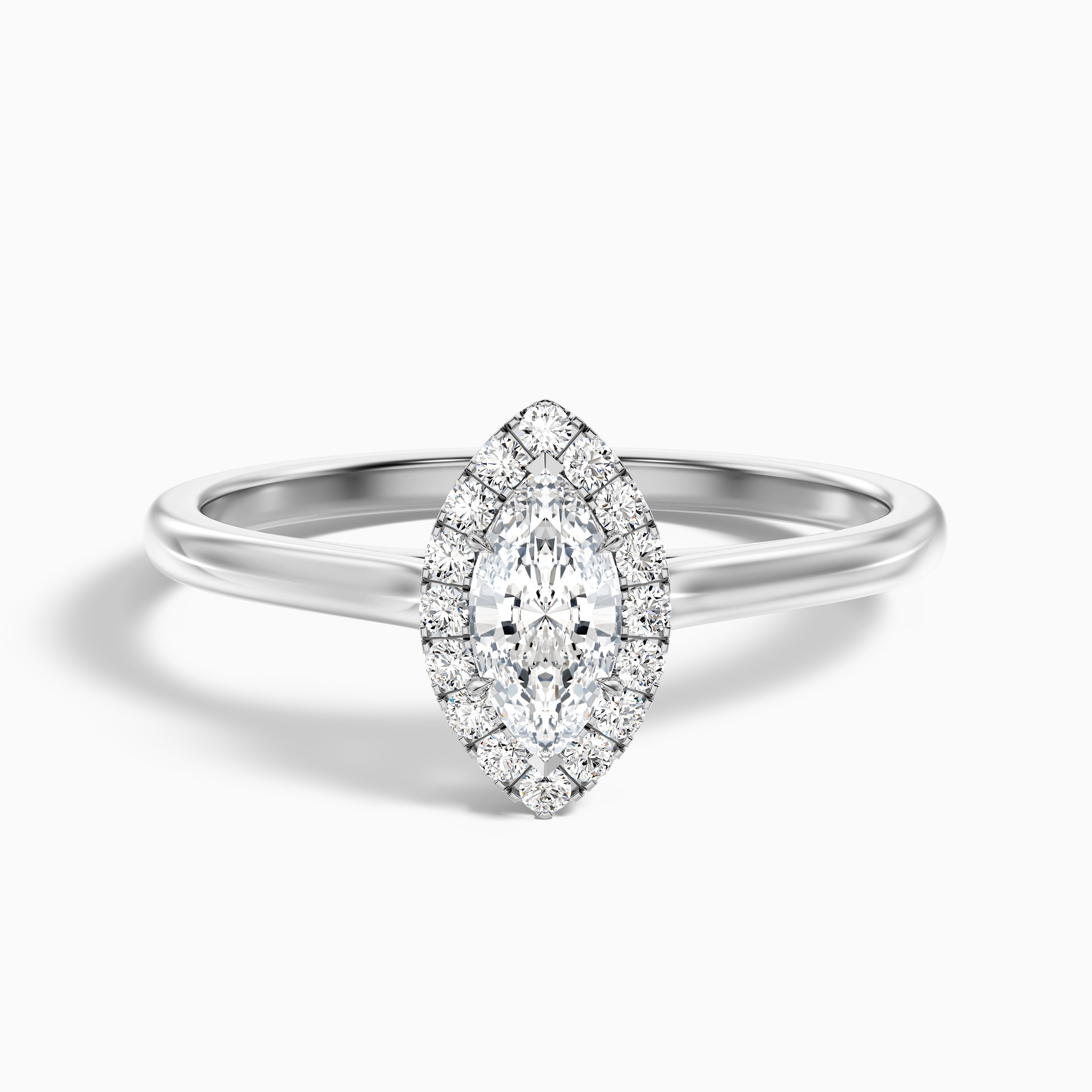 Lena 4 Carat Marquise Halo Moissanite Engagement Ring in Platinum