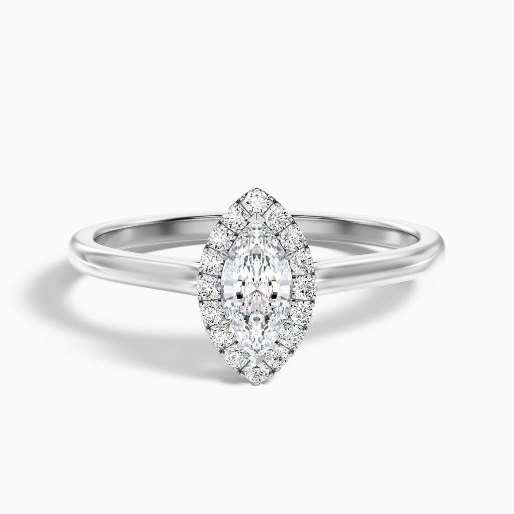 Lena 5 Carat Marquise Halo Moissanite Engagement Ring in 18k White Gold