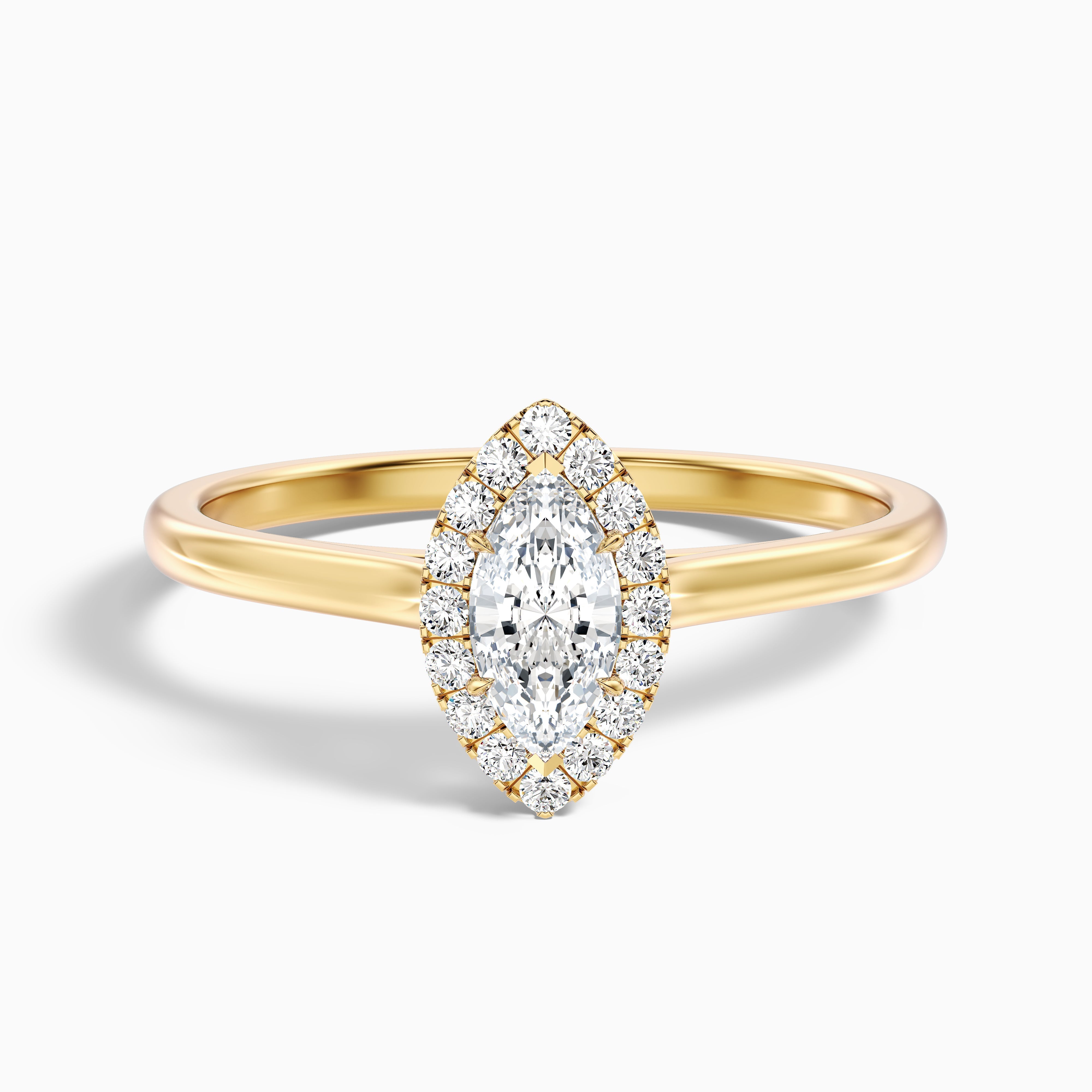 Lena 1 Carat Marquise Halo Moissanite Engagement Ring in 18k Rose Gold