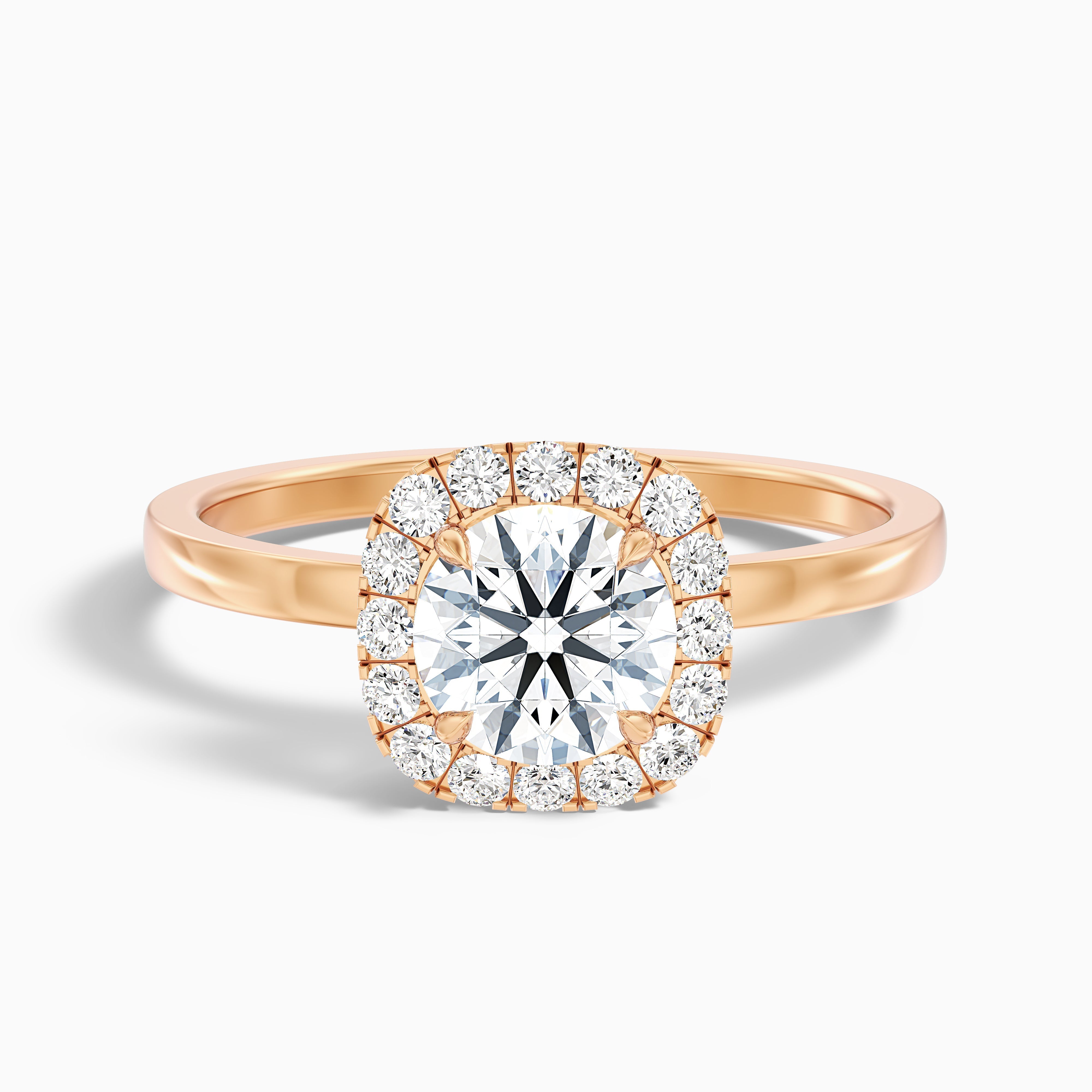 Anya 5 Carat Round Cut Halo Moissanite Engagement Ring in 18k Rose Gold