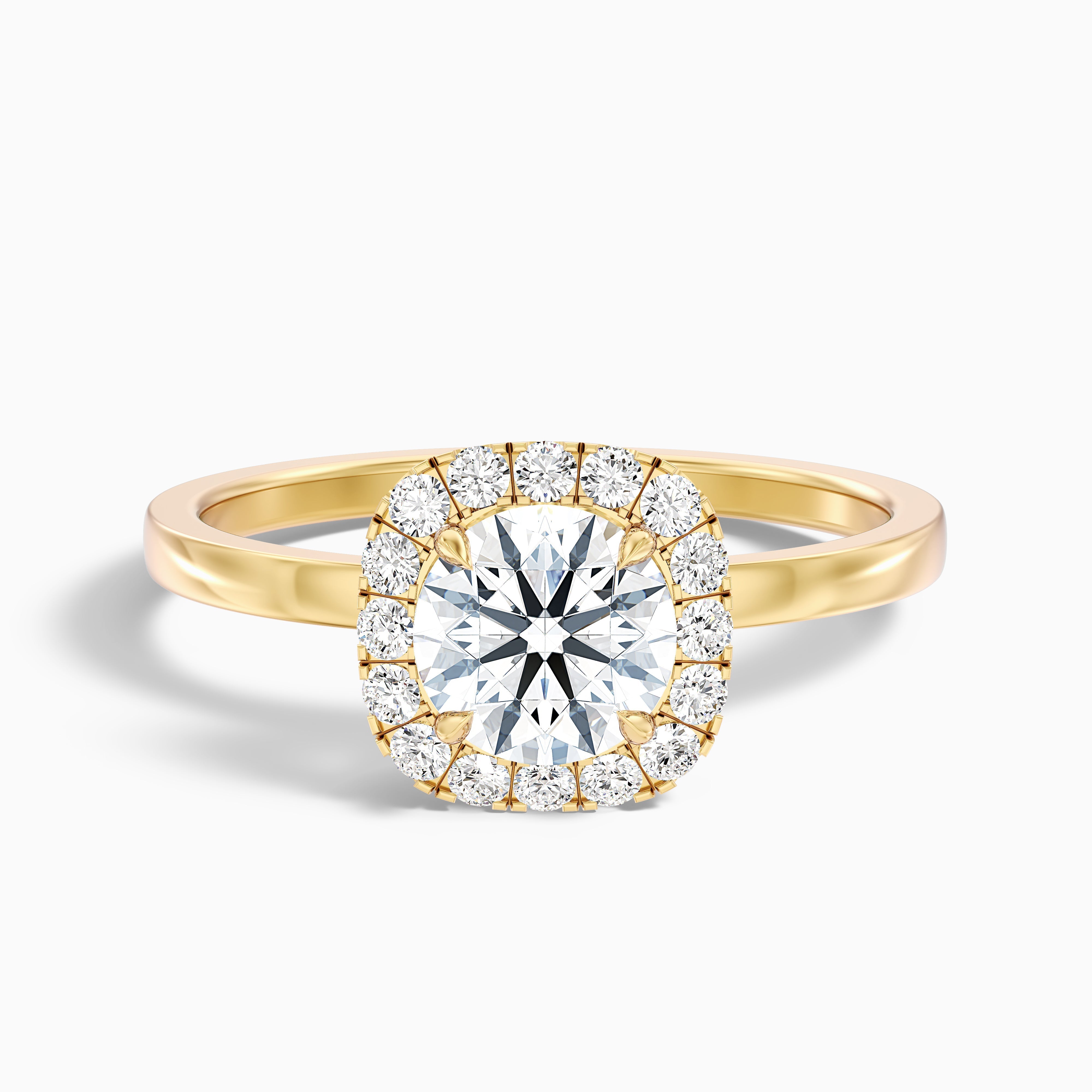 Anya 5 Carat Round Cut Halo Moissanite Engagement Ring in 18k Yellow Gold