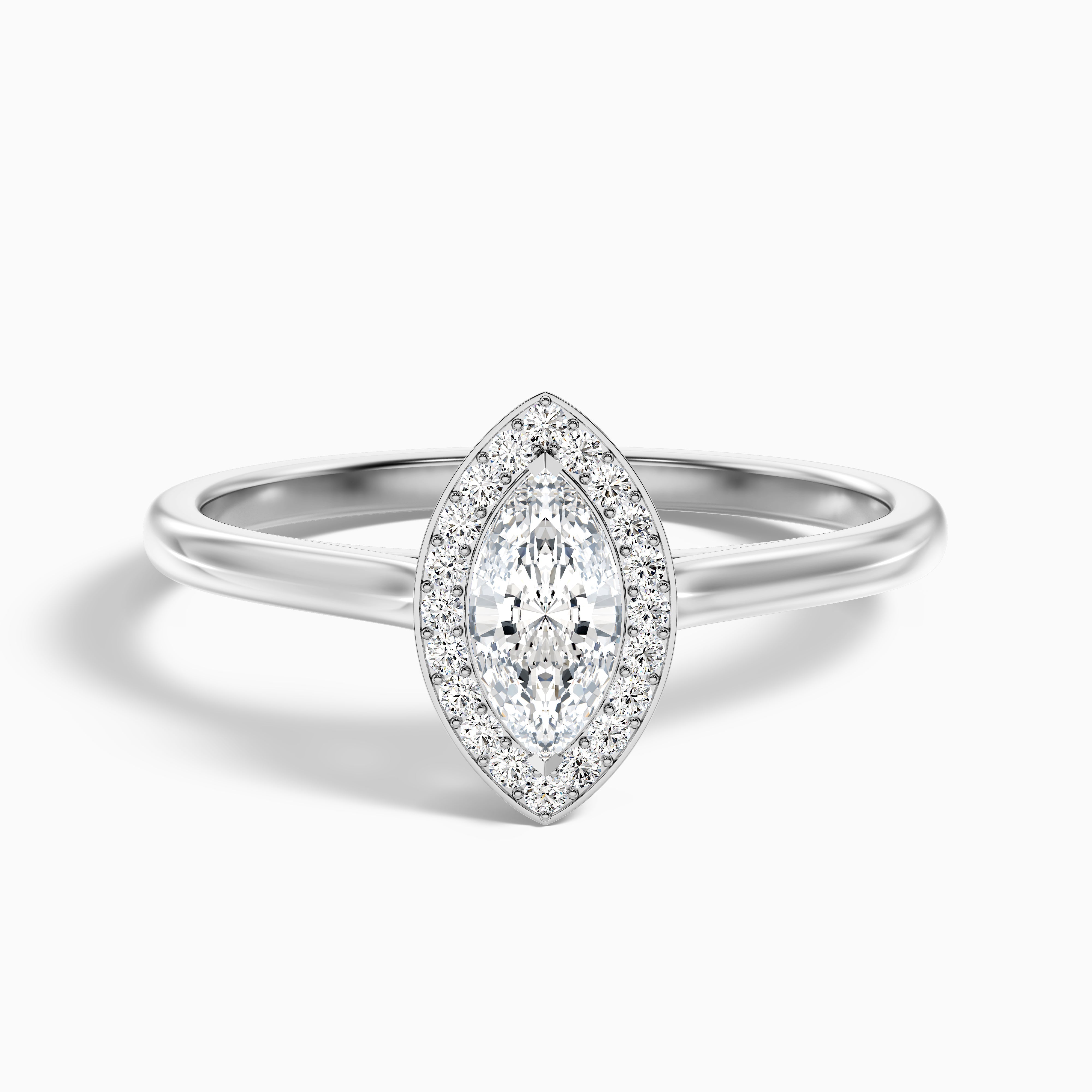 Sky 1.5 Carat Marquise Halo Moissanite Engagement Ring in 14k White Gold