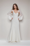 Ethereal Sculpted Bust Mermaid Gown with Sheer Balloon Sleeves SelenaHuanStudio