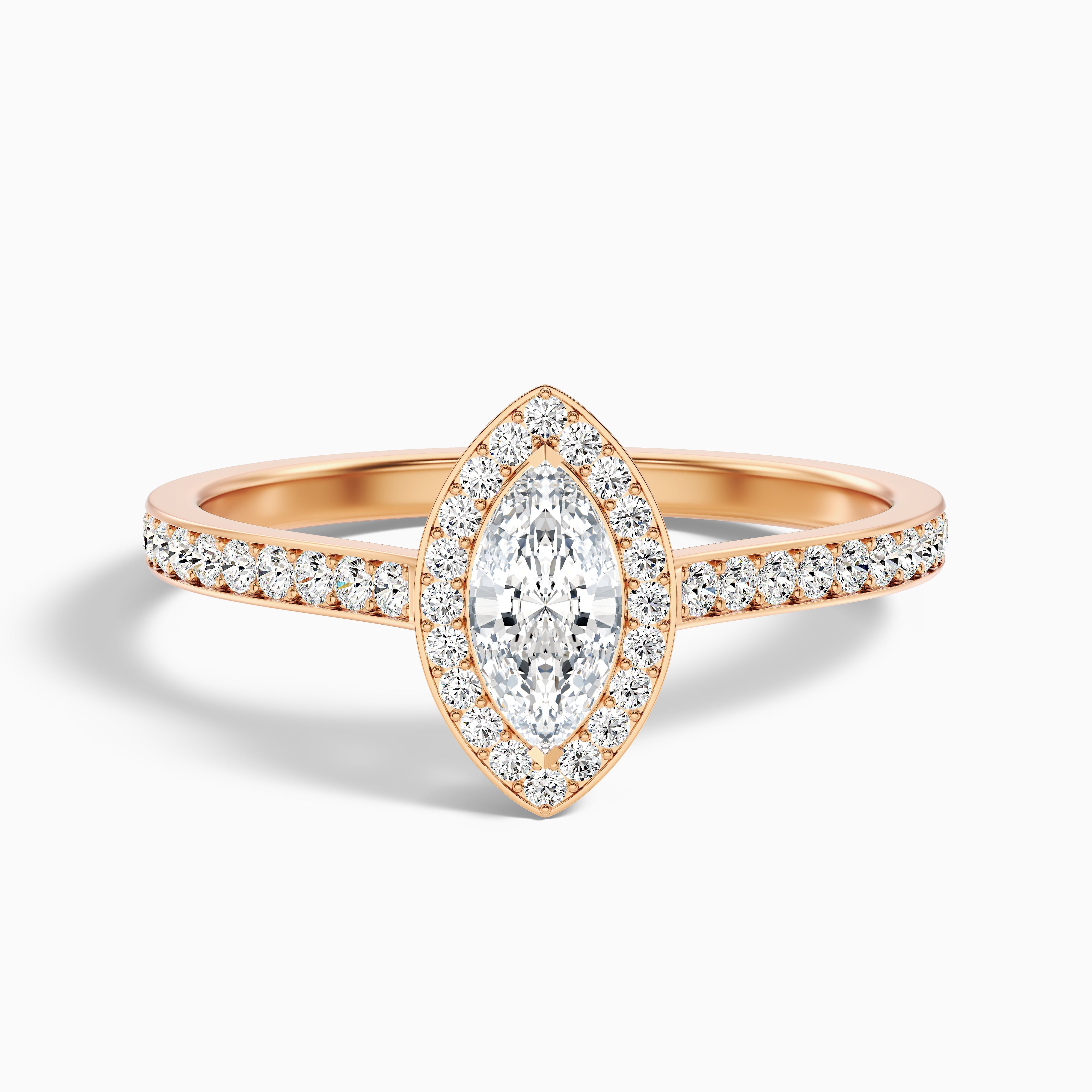 Ila 5 Carat Marquise Halo Pave Moissanite Engagement Ring in 18k Rose Gold