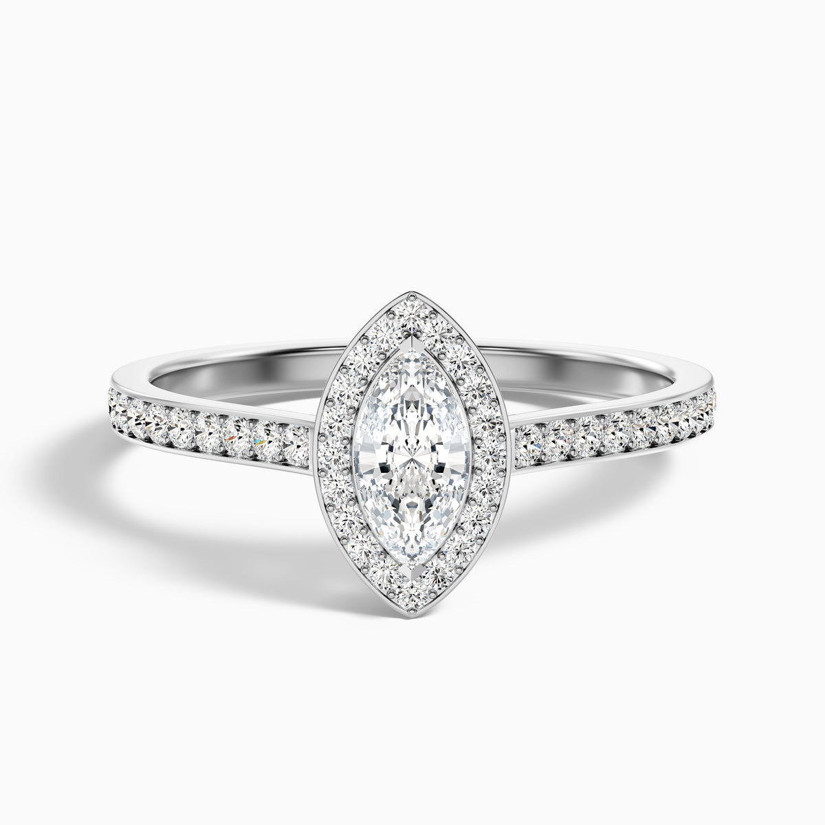 Ila 5.5 Carat Marquise Halo Pave Moissanite Engagement Ring in 18k Yellow Gold