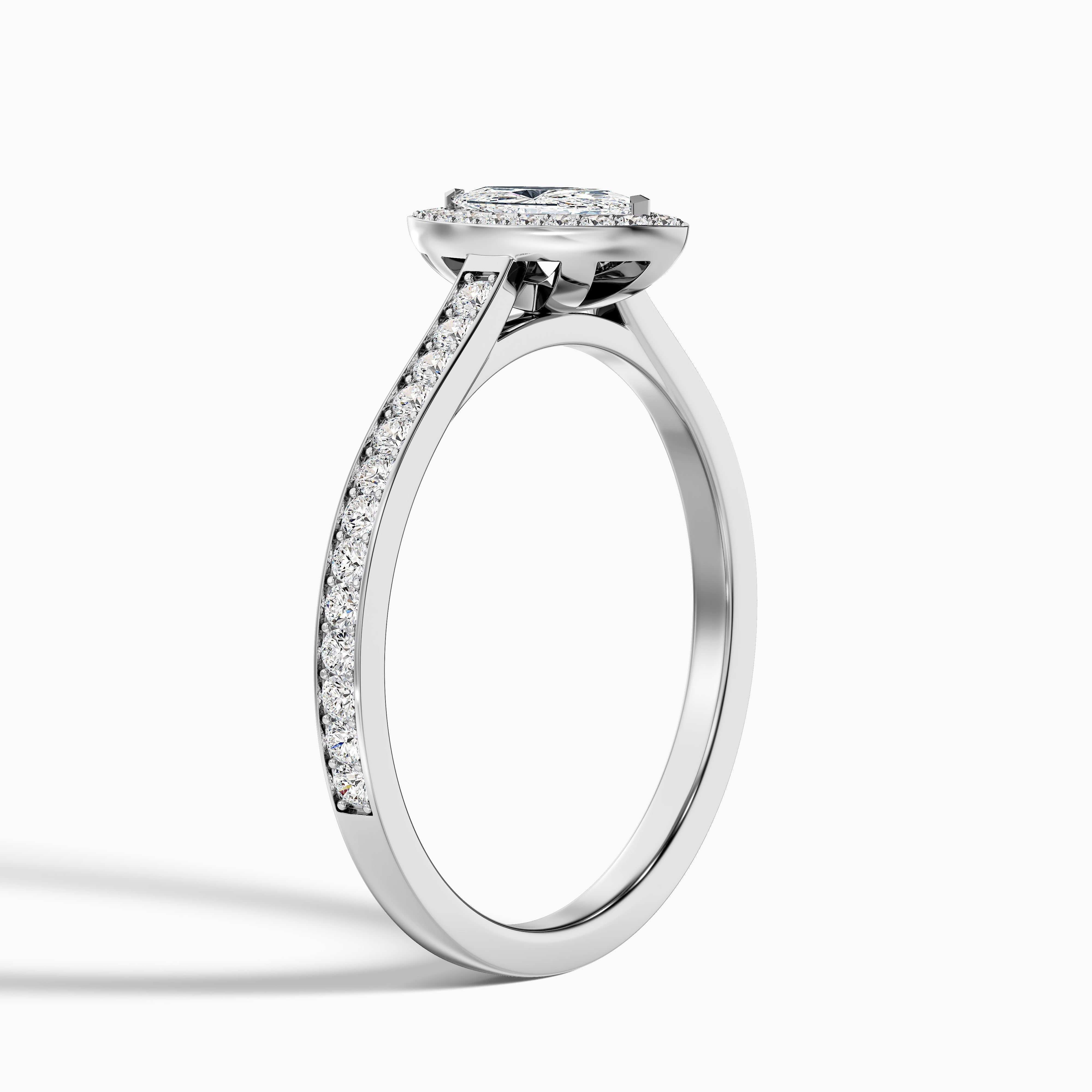 Ila 5 Carat Marquise Halo Pave Moissanite Engagement Ring in Platinum