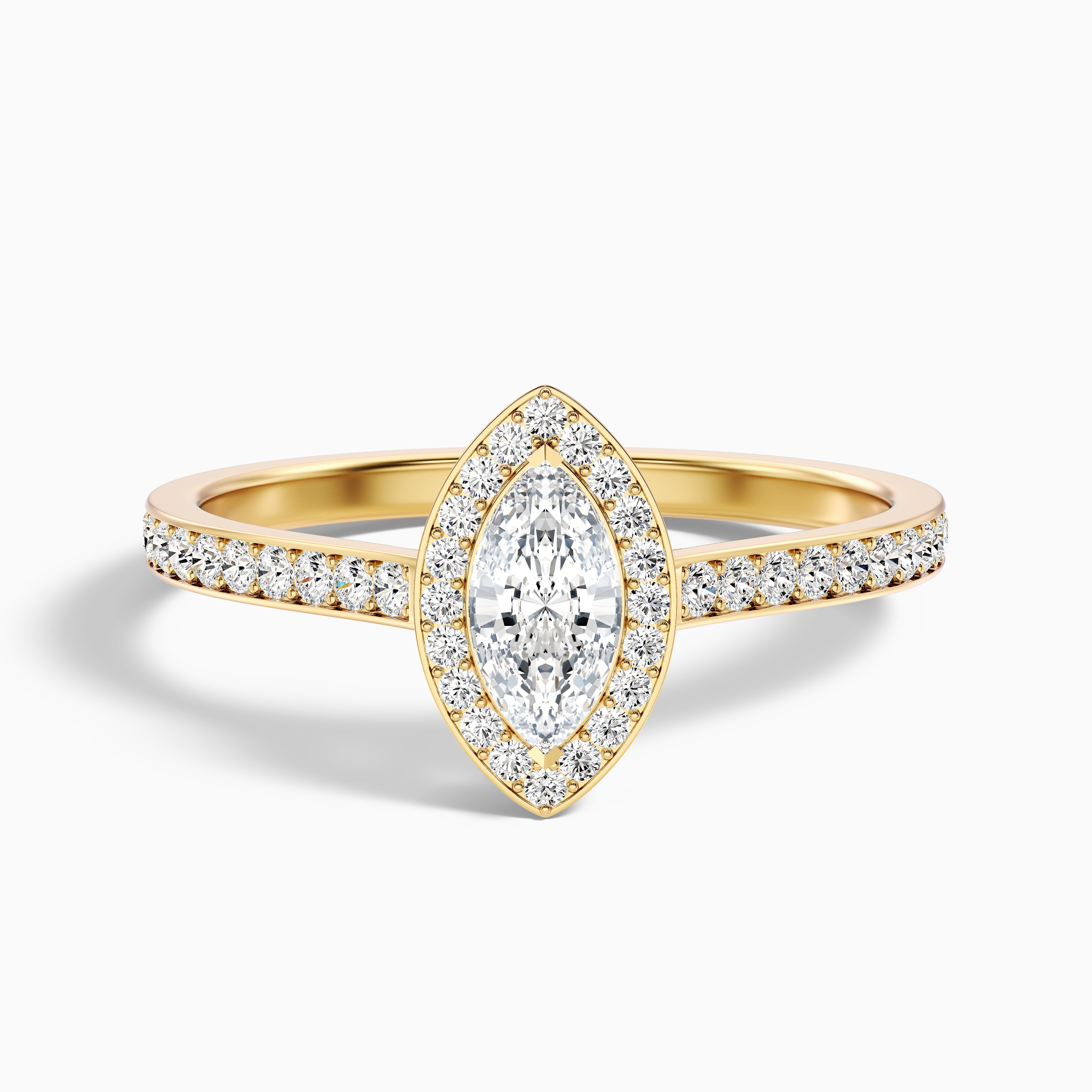 Ila 5 Carat Marquise Halo Pave Moissanite Engagement Ring in 18k Yellow Gold