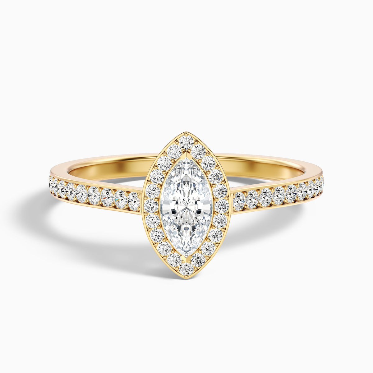 Ila 1 Carat Marquise Halo Pave Moissanite Engagement Ring in 18k White Gold