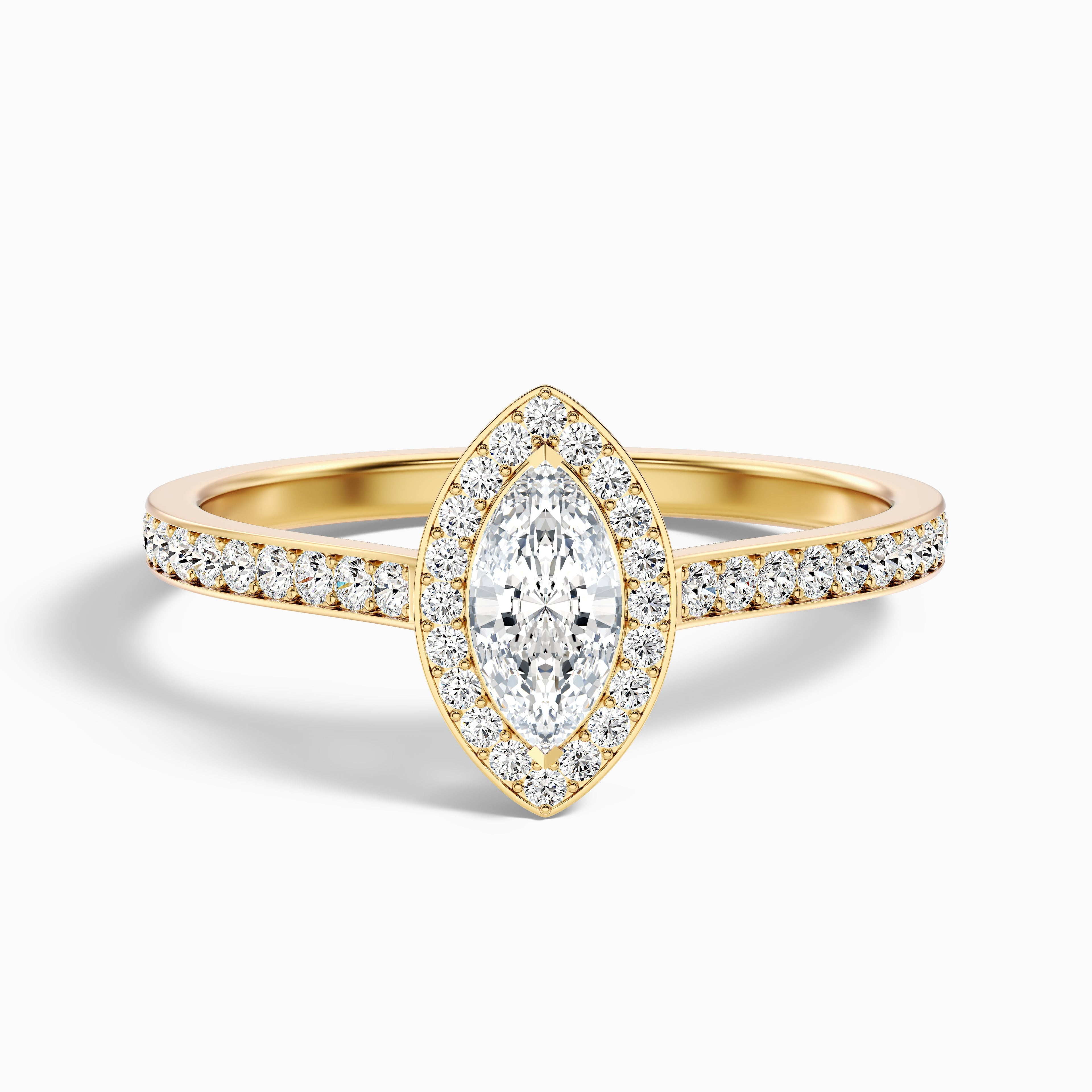Ila 2.5 Carat Marquise Halo Pave Moissanite Engagement Ring in 14k White Gold