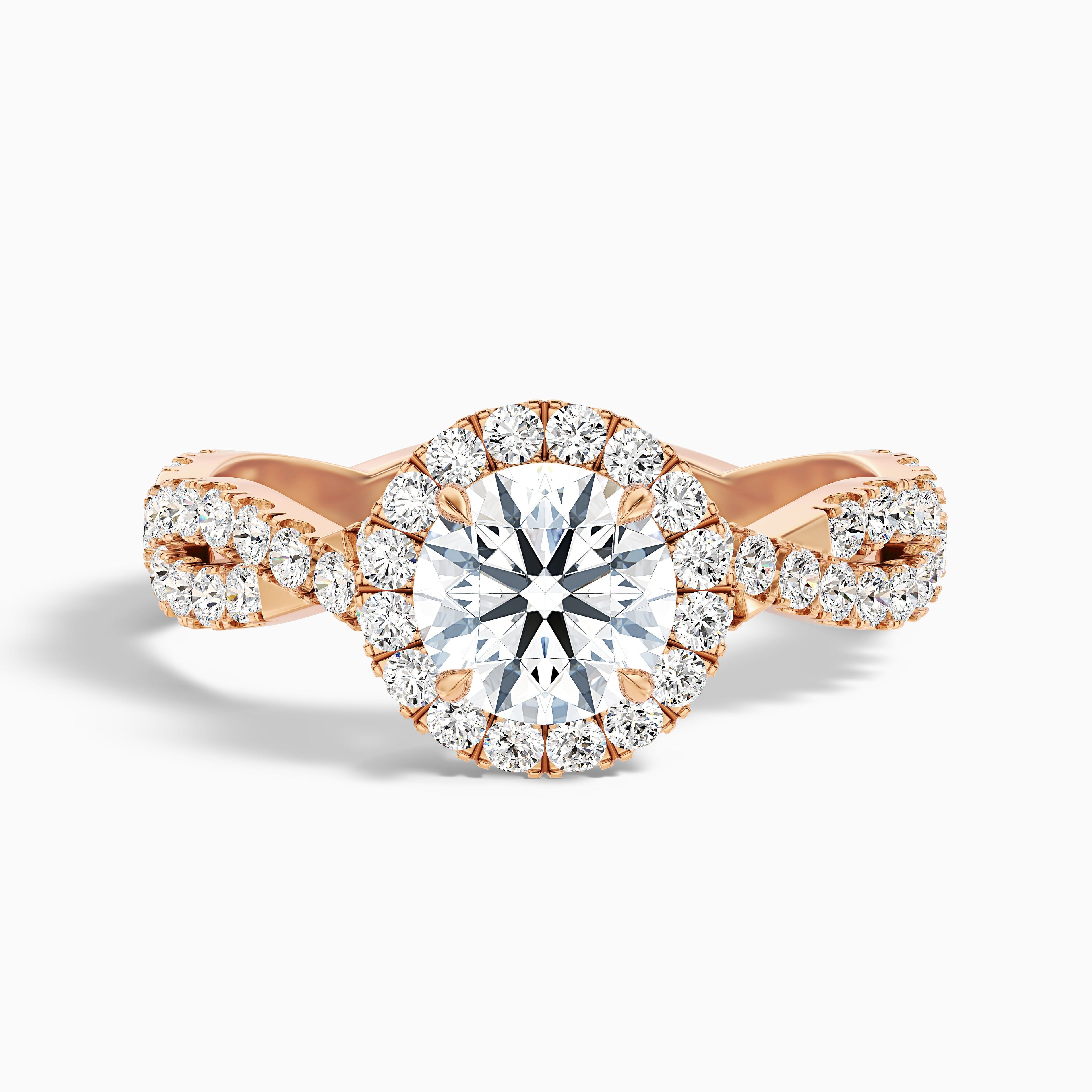 Riva 5 Carat Round Cut Halo Twisted Pave Moissanite Engagement Ring in 10k White Gold