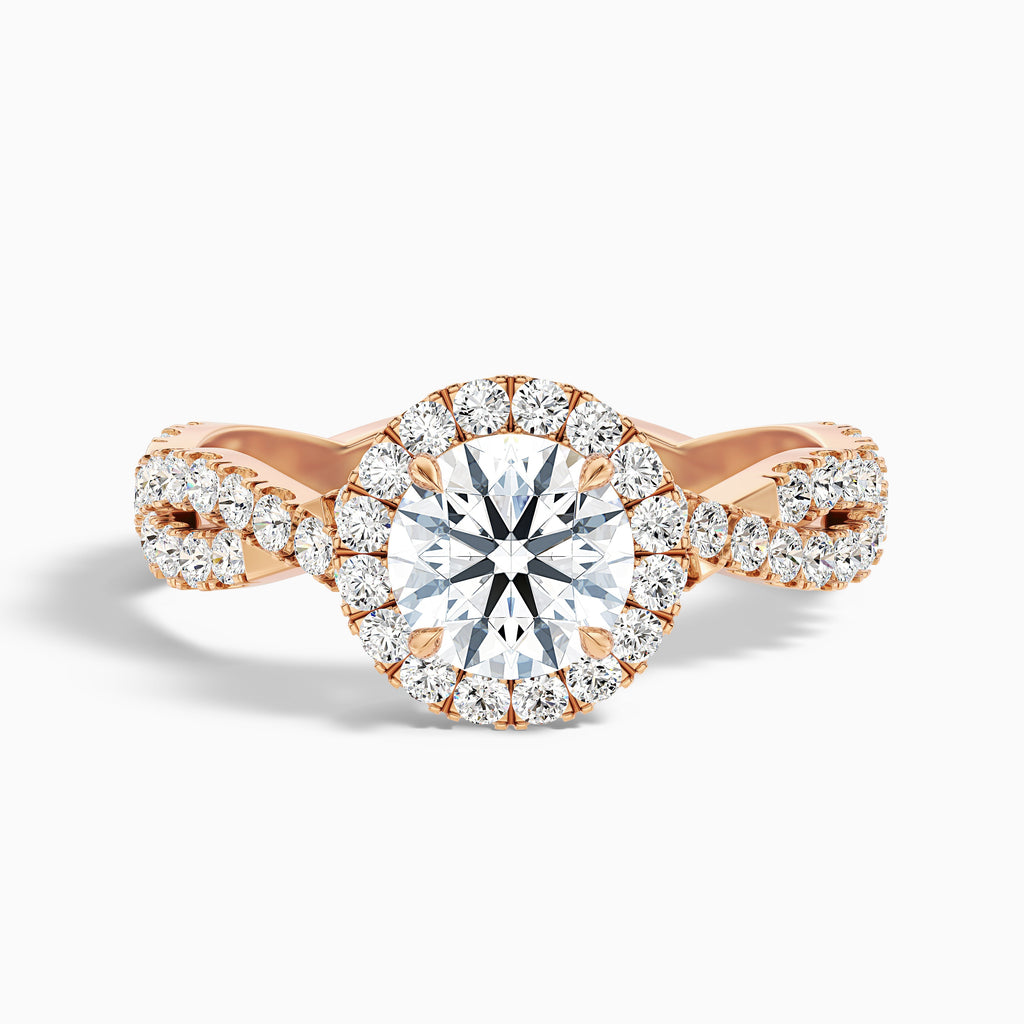 Riva 3.5 Carat Round Cut Halo Twisted Pave Moissanite Engagement Ring in 14k White Gold