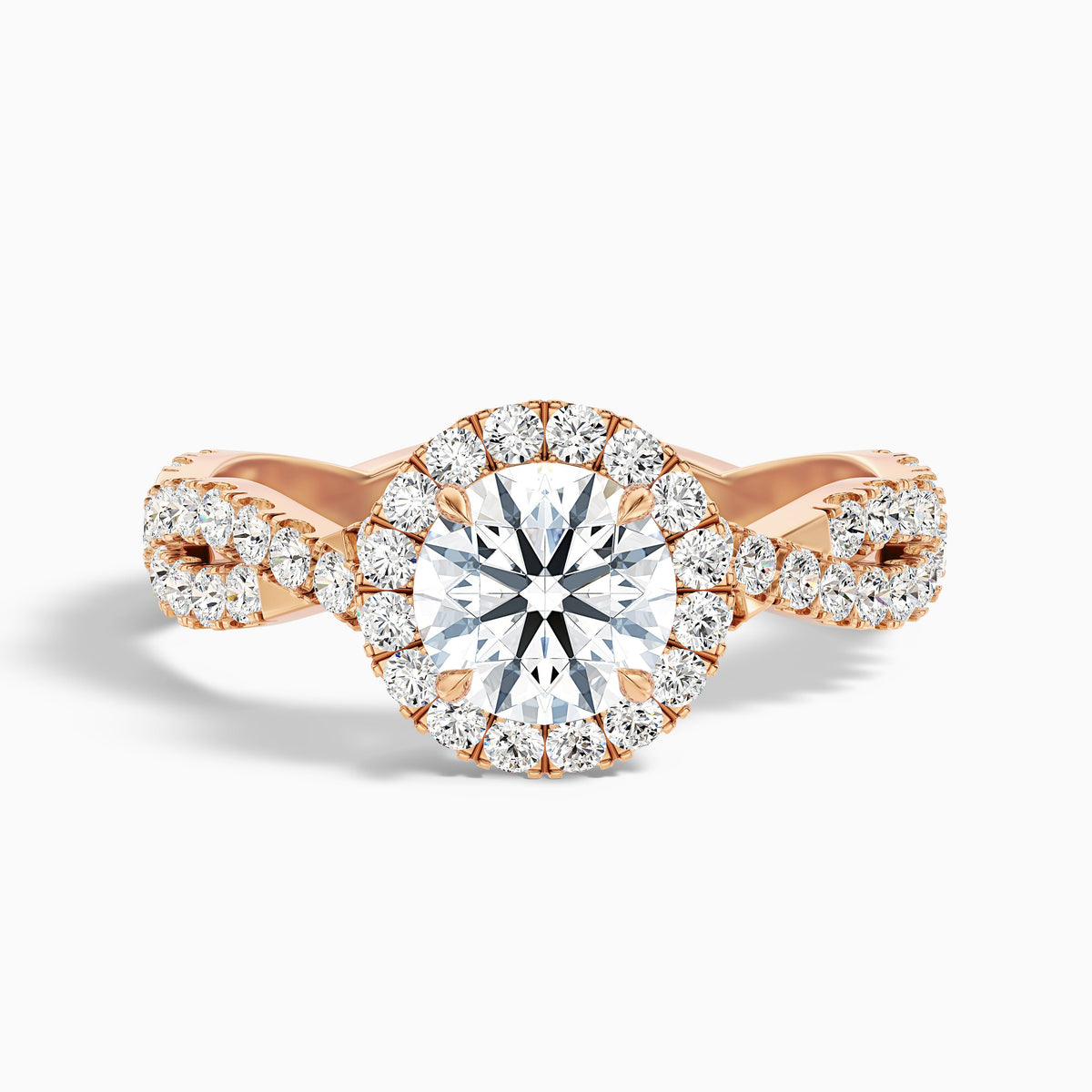 Riva 3.5 Carat Round Cut Halo Twisted Pave Moissanite Engagement Ring in 10k White Gold
