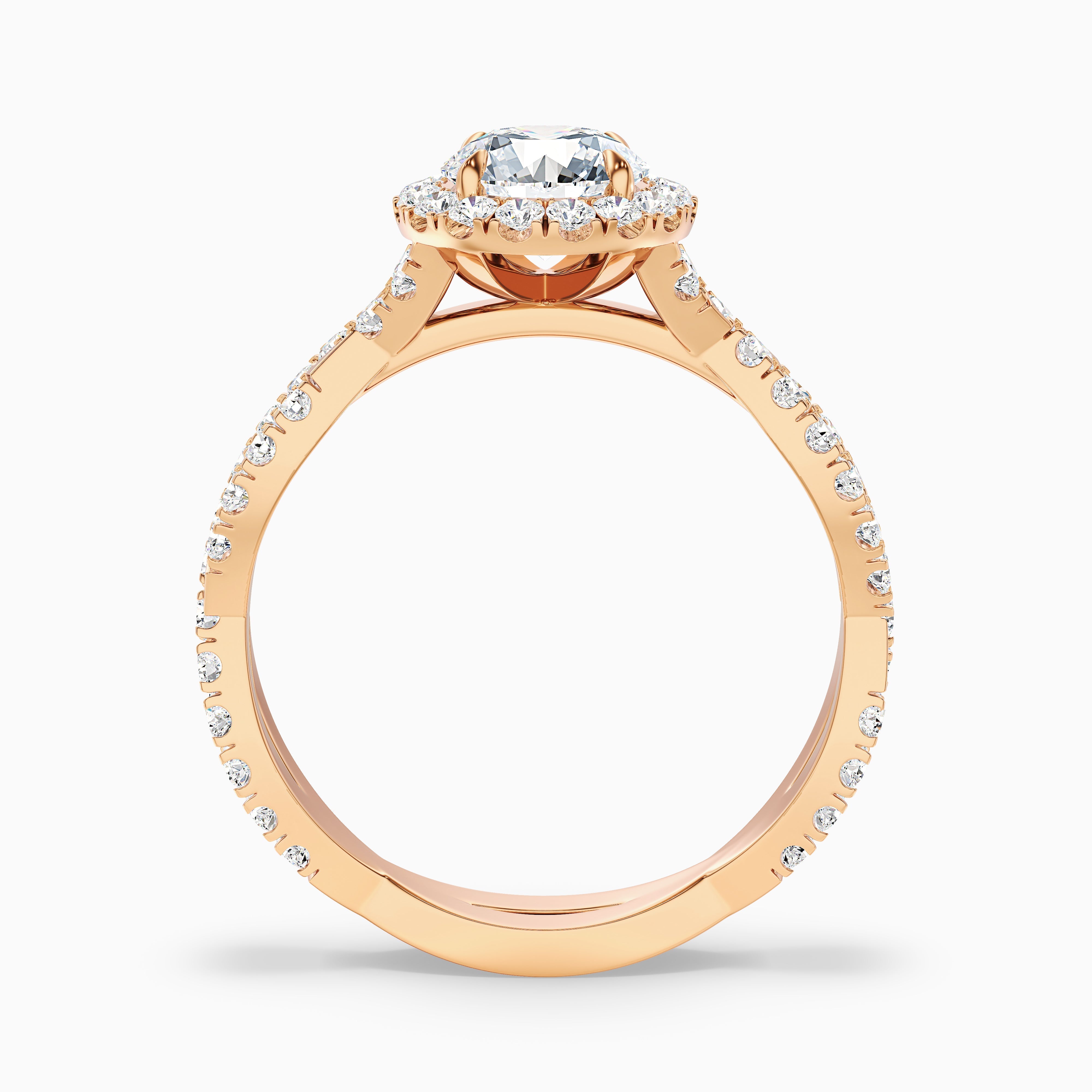 Riva 3 Carat Round Cut Halo Twisted Pave Moissanite Engagement Ring in 18k Rose Gold