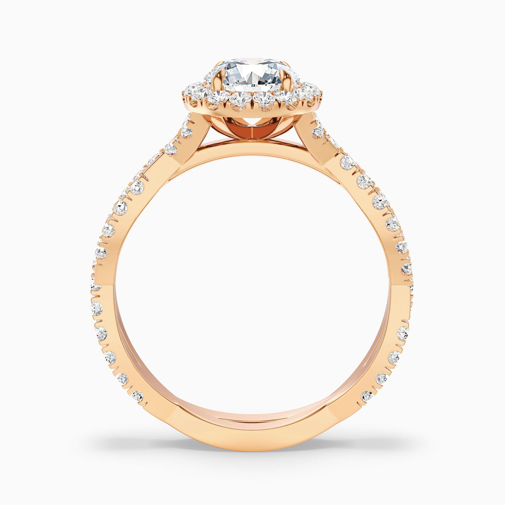 Riva 3.5 Carat Round Cut Halo Twisted Pave Moissanite Engagement Ring in 18k White Gold