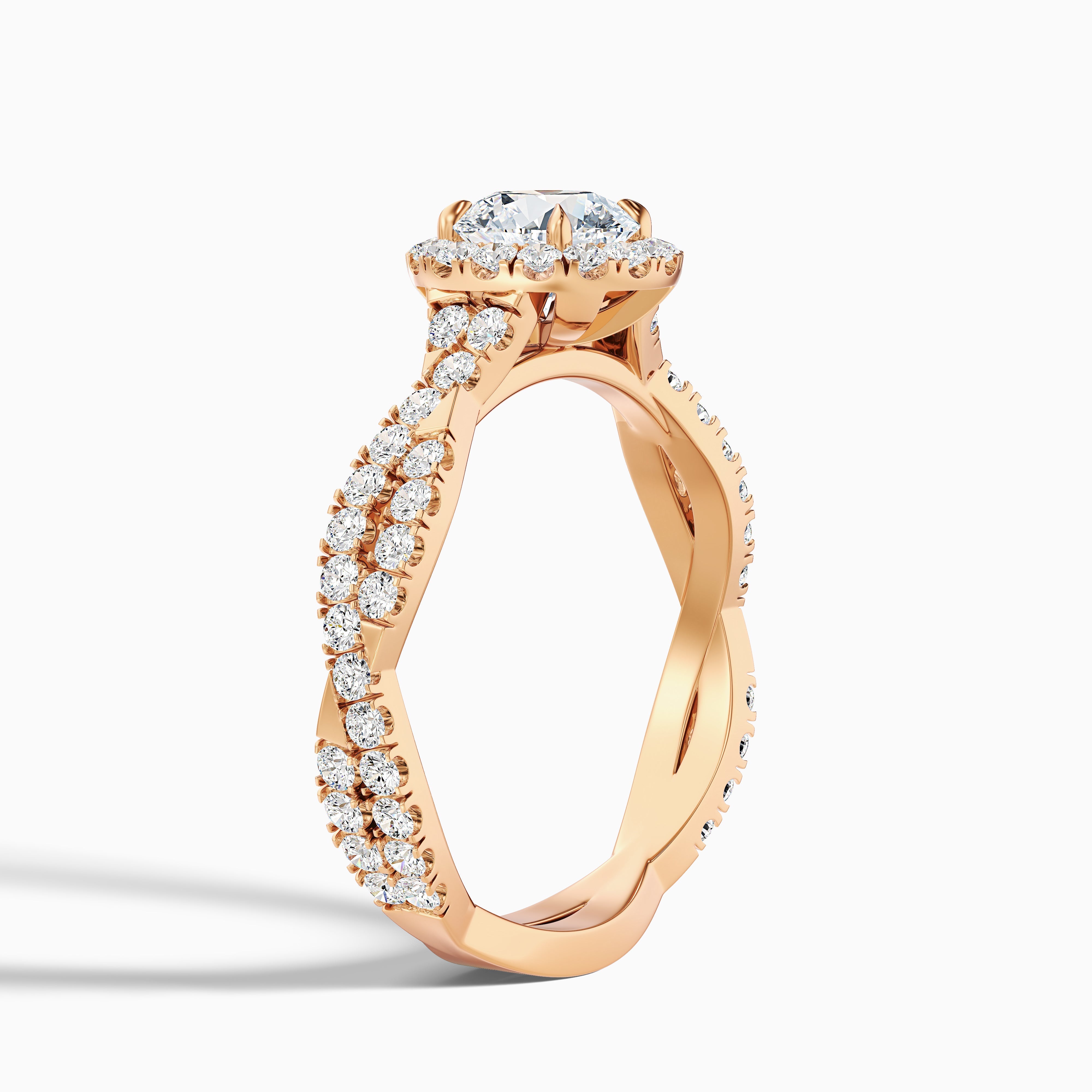 Riva 4 Carat Round Cut Halo Twisted Pave Moissanite Engagement Ring in Platinum