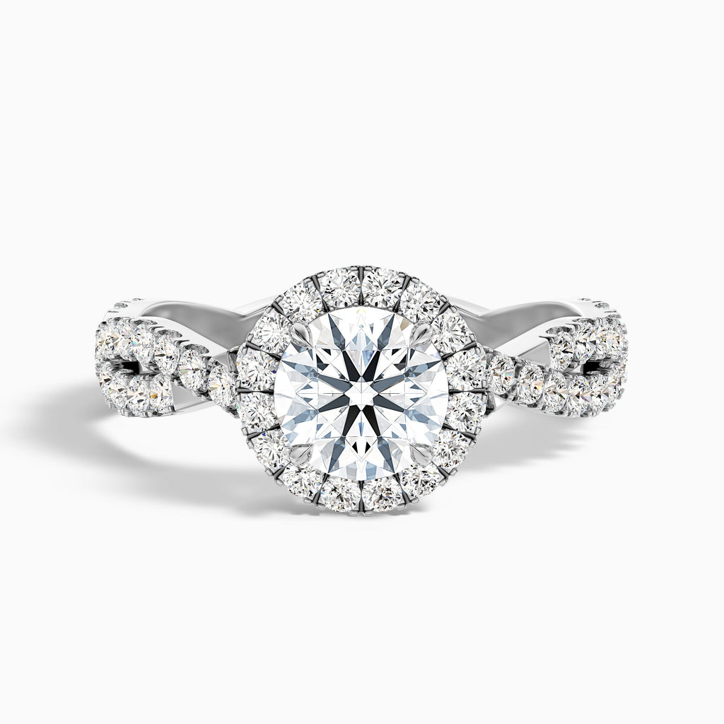 Riva 1.5 Carat Round Cut Halo Twisted Pave Moissanite Engagement Ring in 18k White Gold