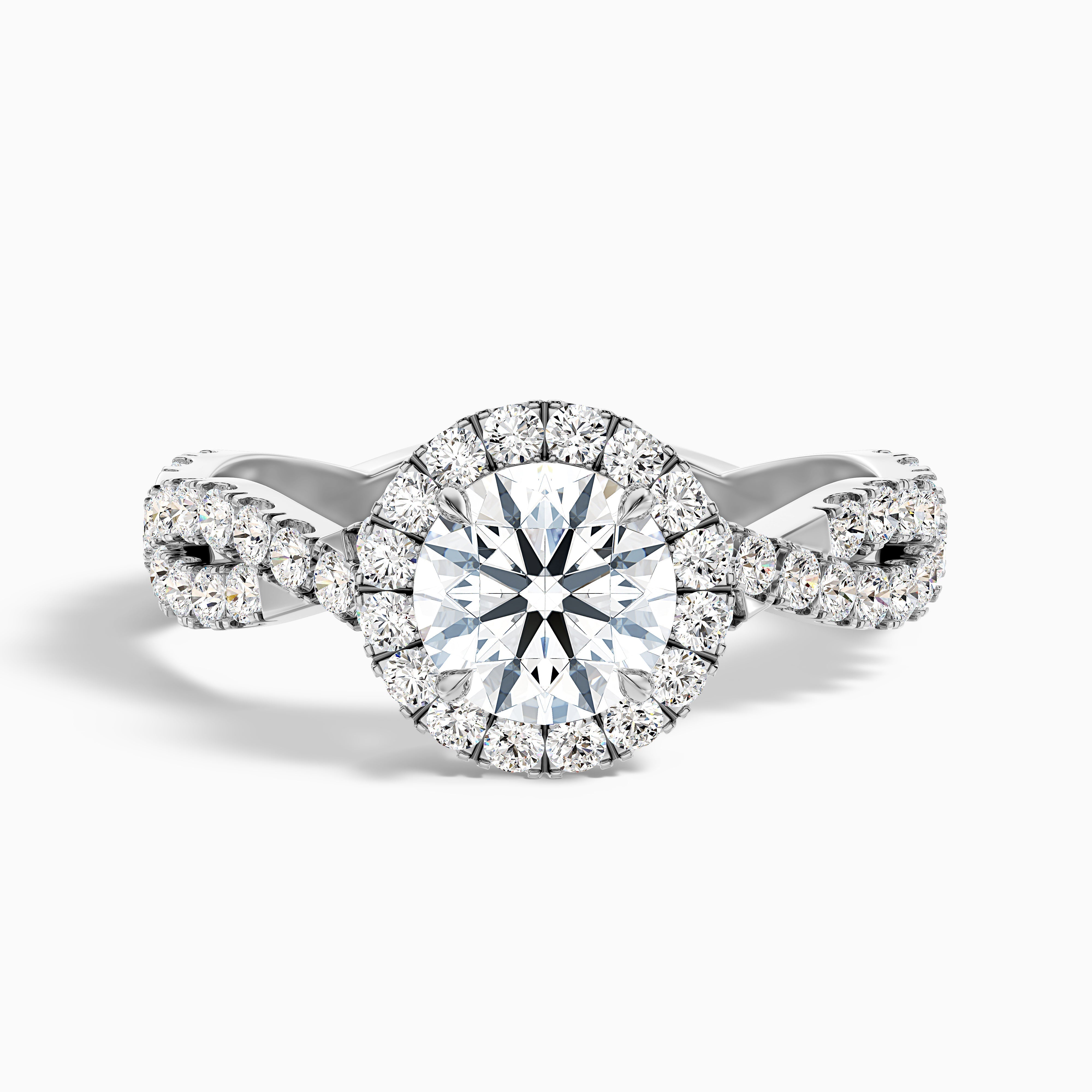 Riva 3.5 Carat Round Cut Halo Twisted Pave Moissanite Engagement Ring in 10k White Gold
