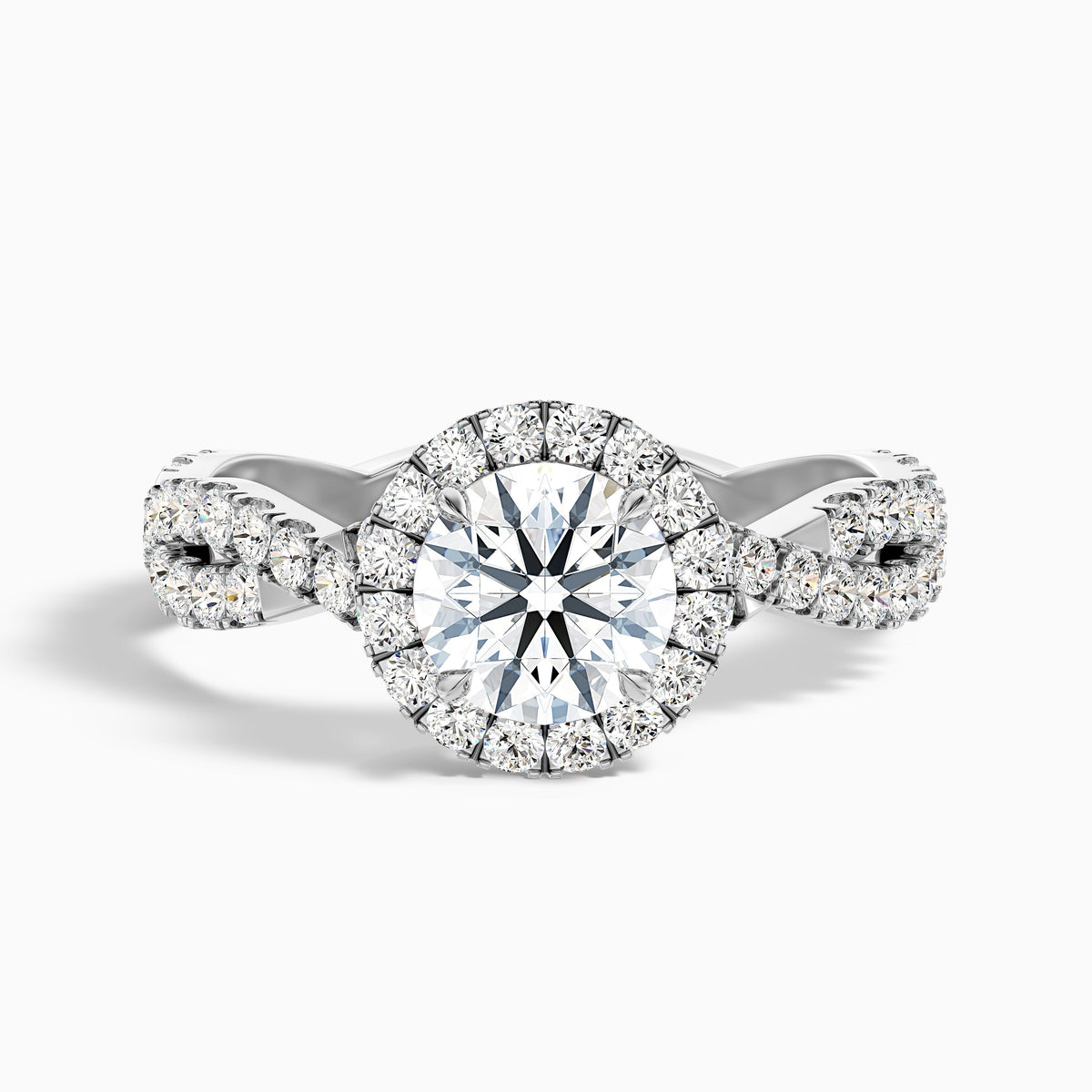 Riva 4.5 Carat Round Cut Halo Twisted Pave Moissanite Engagement Ring in 10k Rose Gold