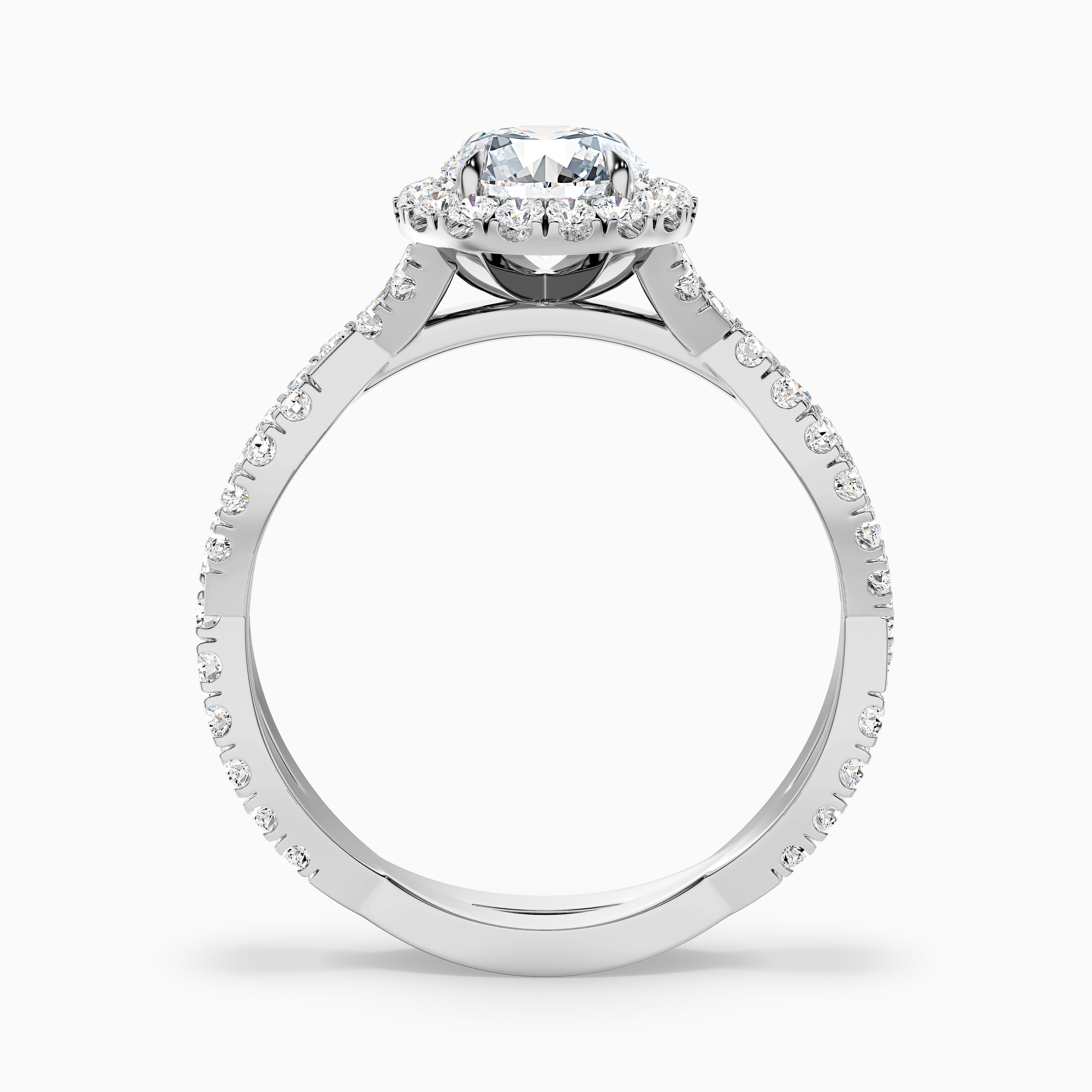 Riva 2 Carat Round Cut Halo Twisted Pave Moissanite Engagement Ring in 14k White Gold