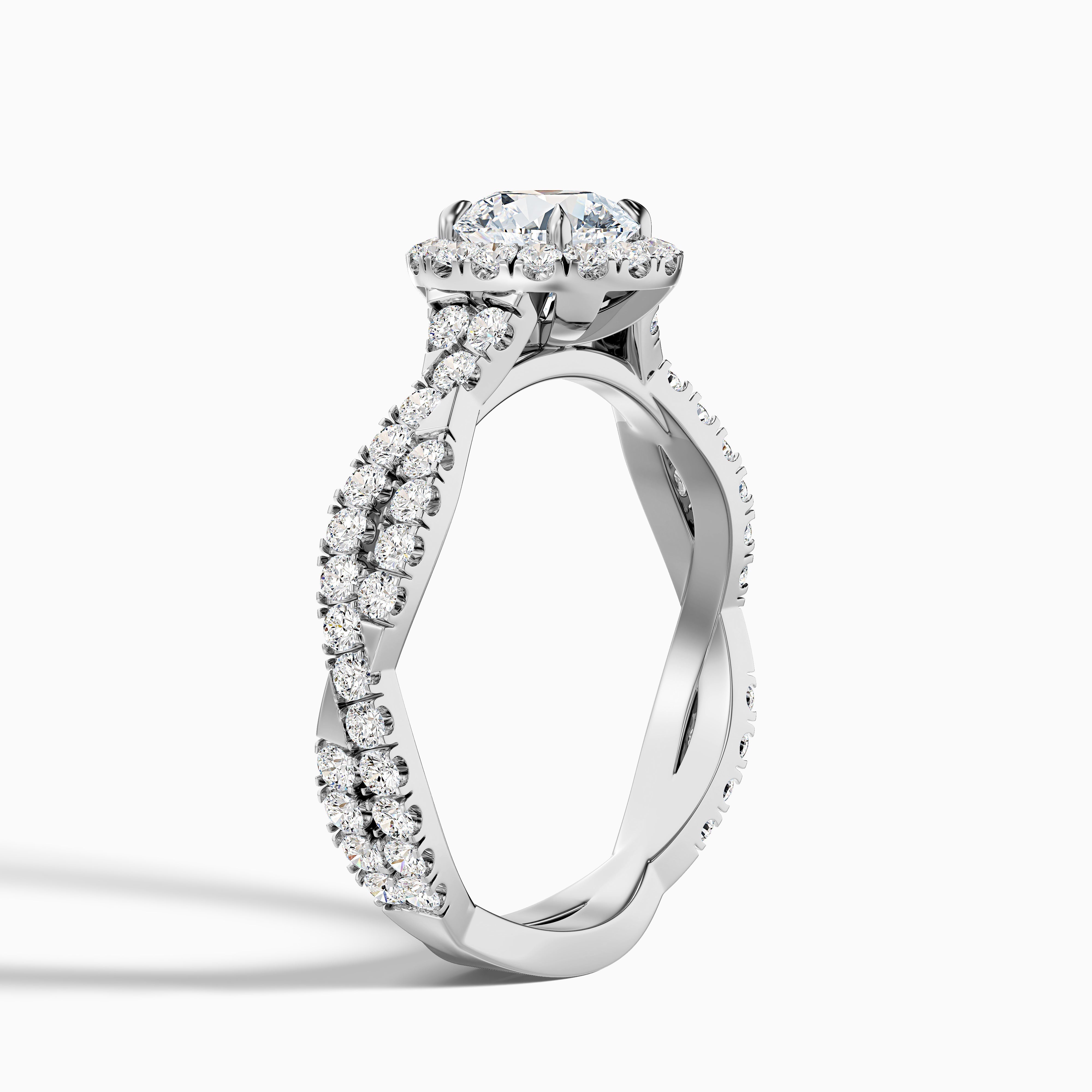 Riva 3.5 Carat Round Cut Halo Twisted Pave Moissanite Engagement Ring in Platinum