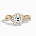 Riva 3 Carat Round Cut Halo Twisted Pave Moissanite Engagement Ring in 18k Yellow Gold