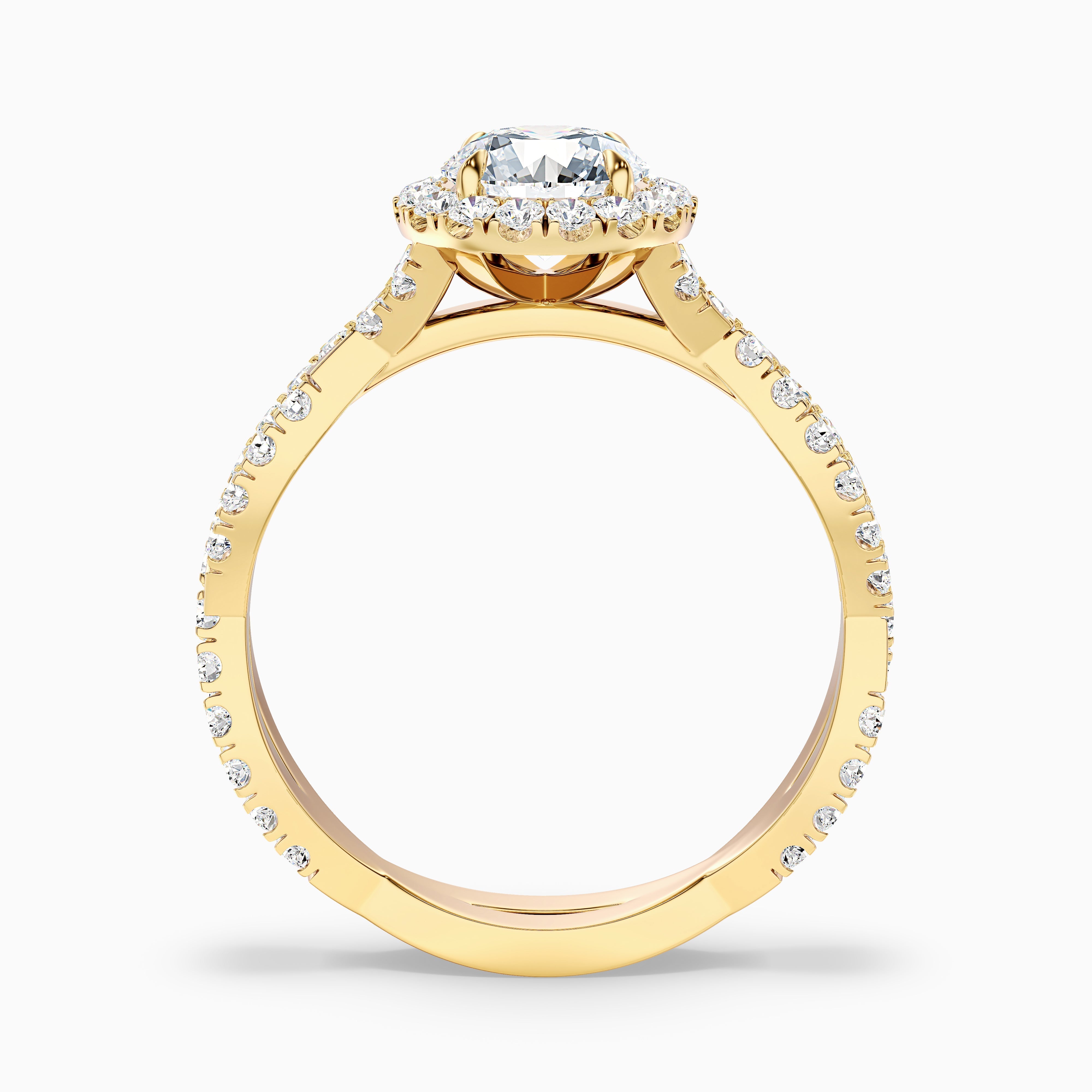 Riva 5 Carat Round Cut Halo Twisted Pave Moissanite Engagement Ring in 10k Yellow Gold