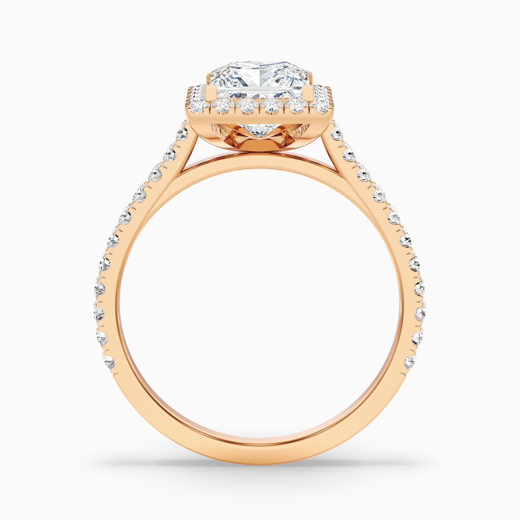 Rose 2 Carat Princess Halo Pave Moissanite Engagement Ring in 14k Rose Gold