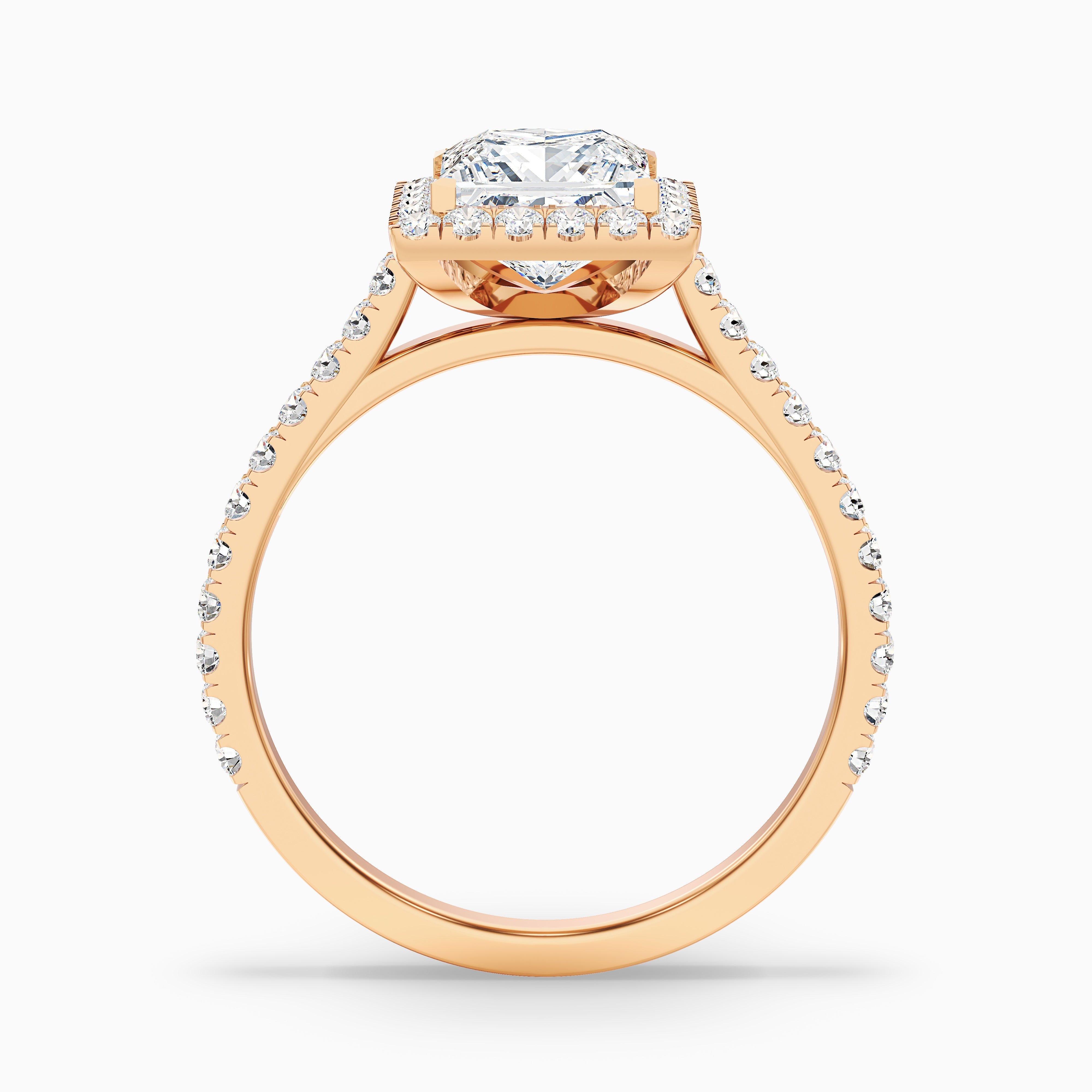 Rose 4.5 Carat Princess Halo Pave Moissanite Engagement Ring in 18k Rose Gold