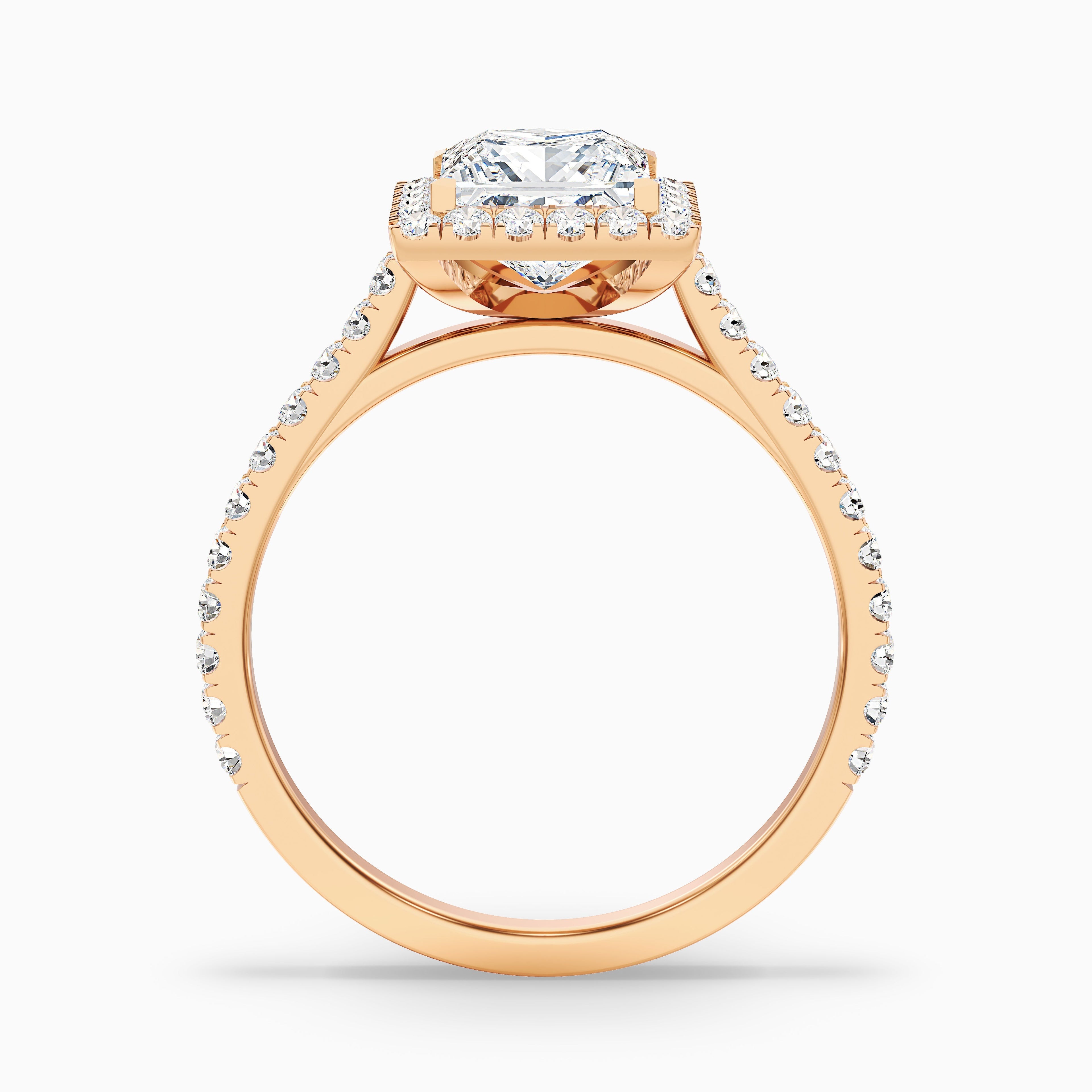 Rose 3 Carat Princess Halo Pave Moissanite Engagement Ring in 14k White Gold