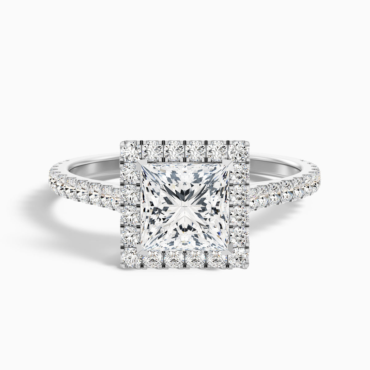 Rose 5 Carat Princess Halo Pave Moissanite Engagement Ring in 14k Yellow Gold