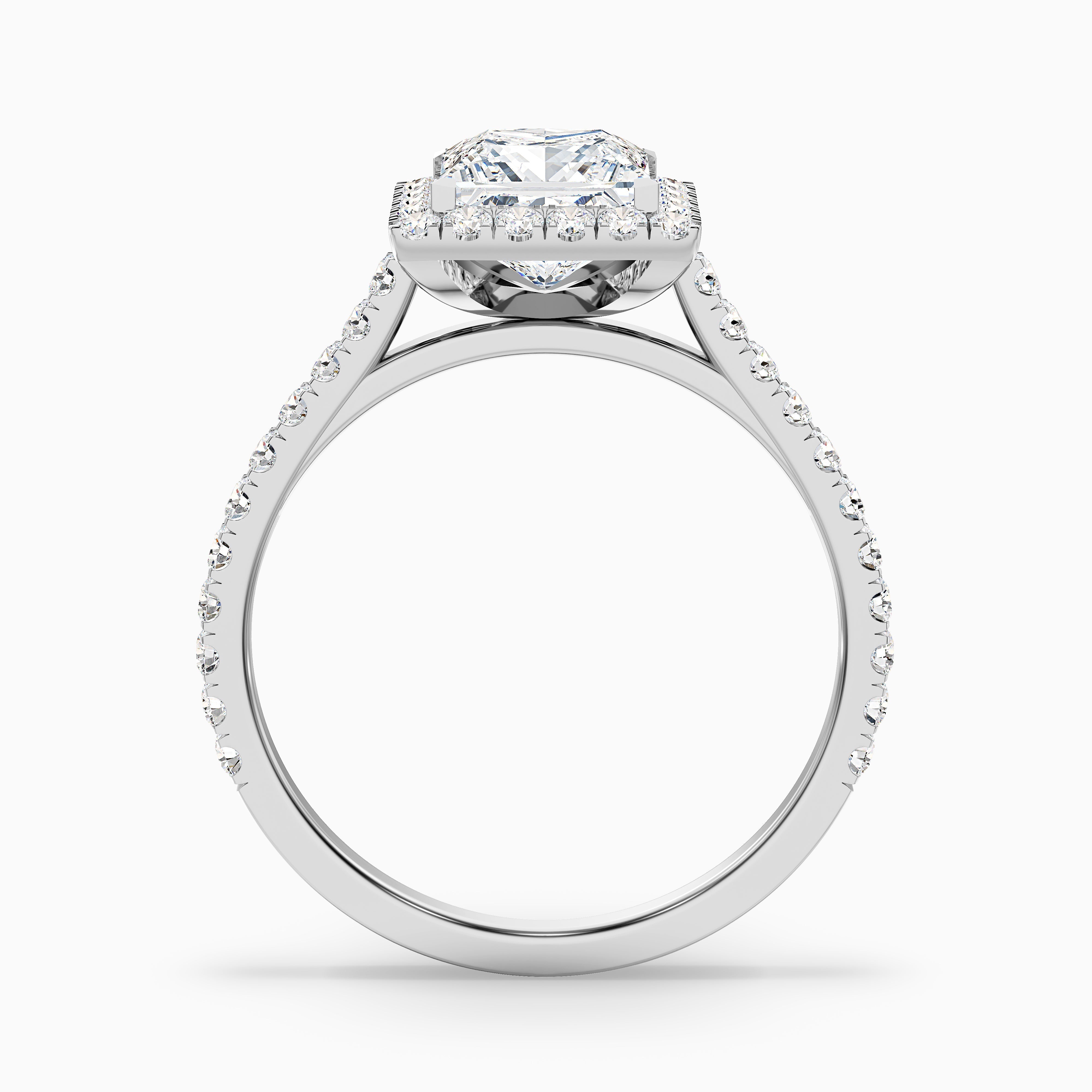 Rose 4 Carat Princess Halo Pave Moissanite Engagement Ring in 10k White Gold