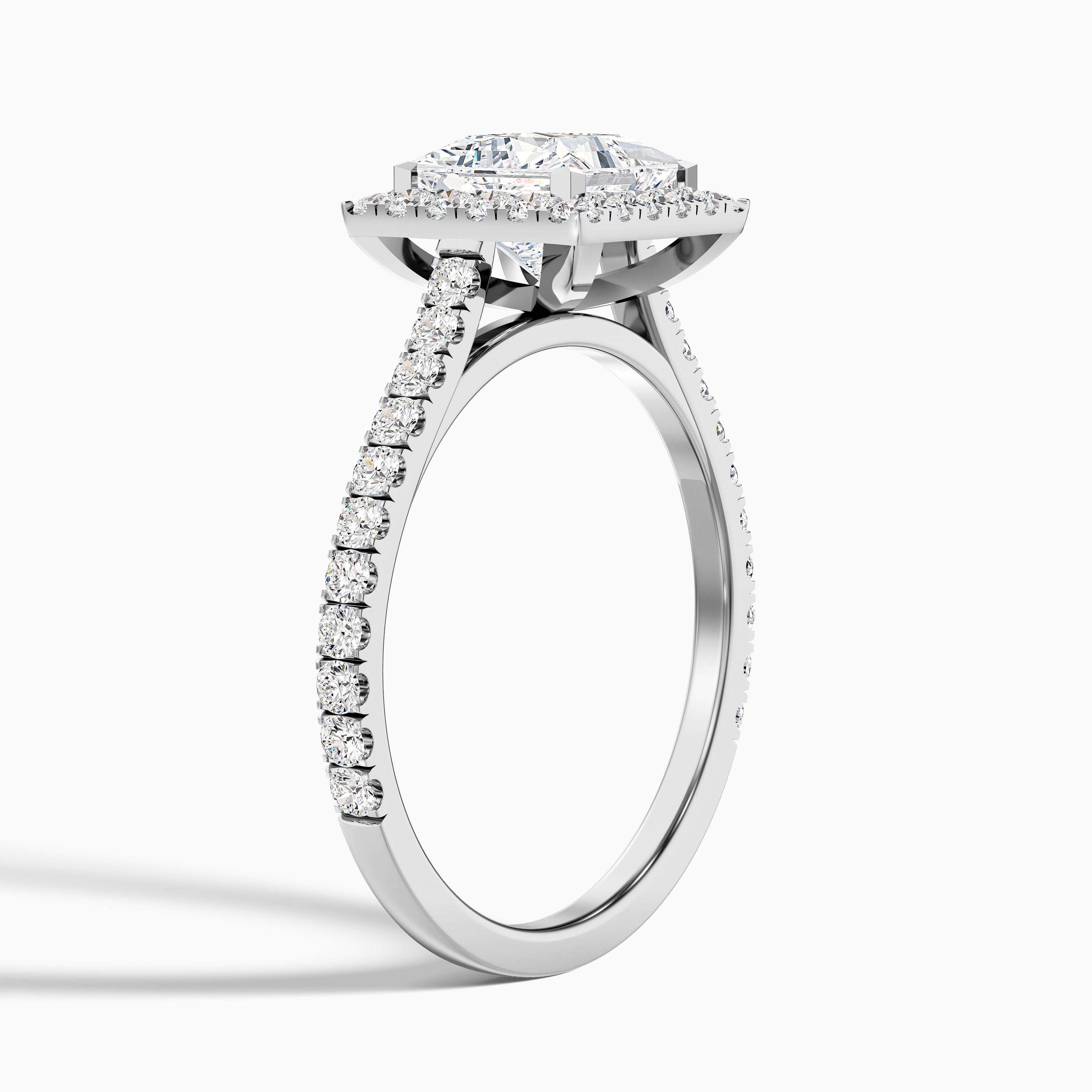 Rose 4 Carat Princess Halo Pave Moissanite Engagement Ring in 14k White Gold