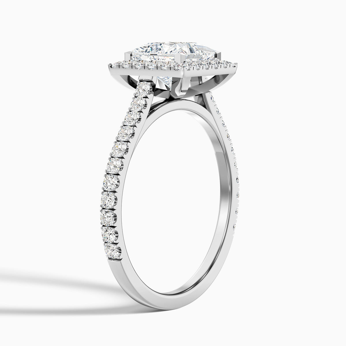Rose 2 Carat Princess Halo Pave Moissanite Engagement Ring in 10k Yellow Gold