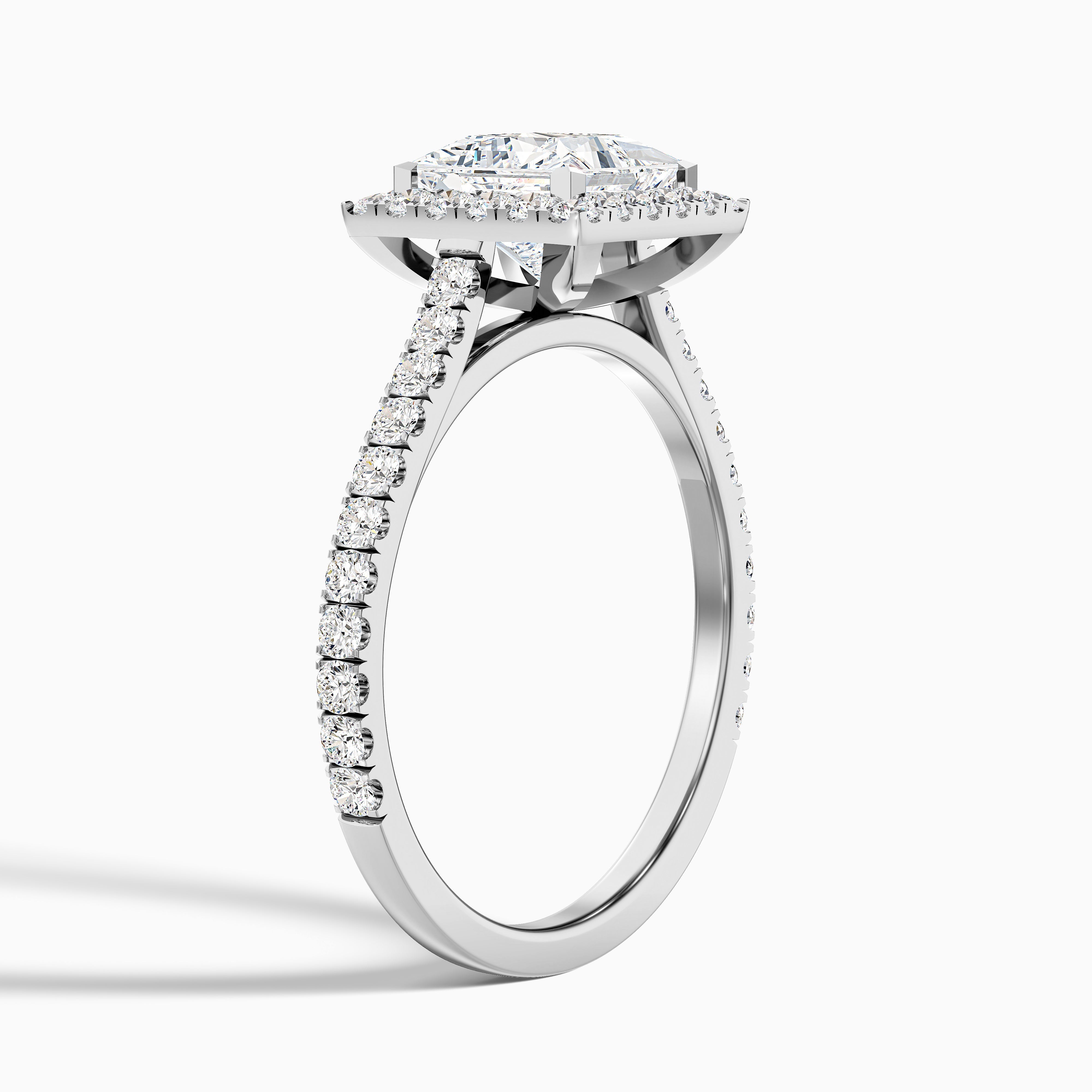 Rose 2 Carat Princess Halo Pave Moissanite Engagement Ring in Platinum