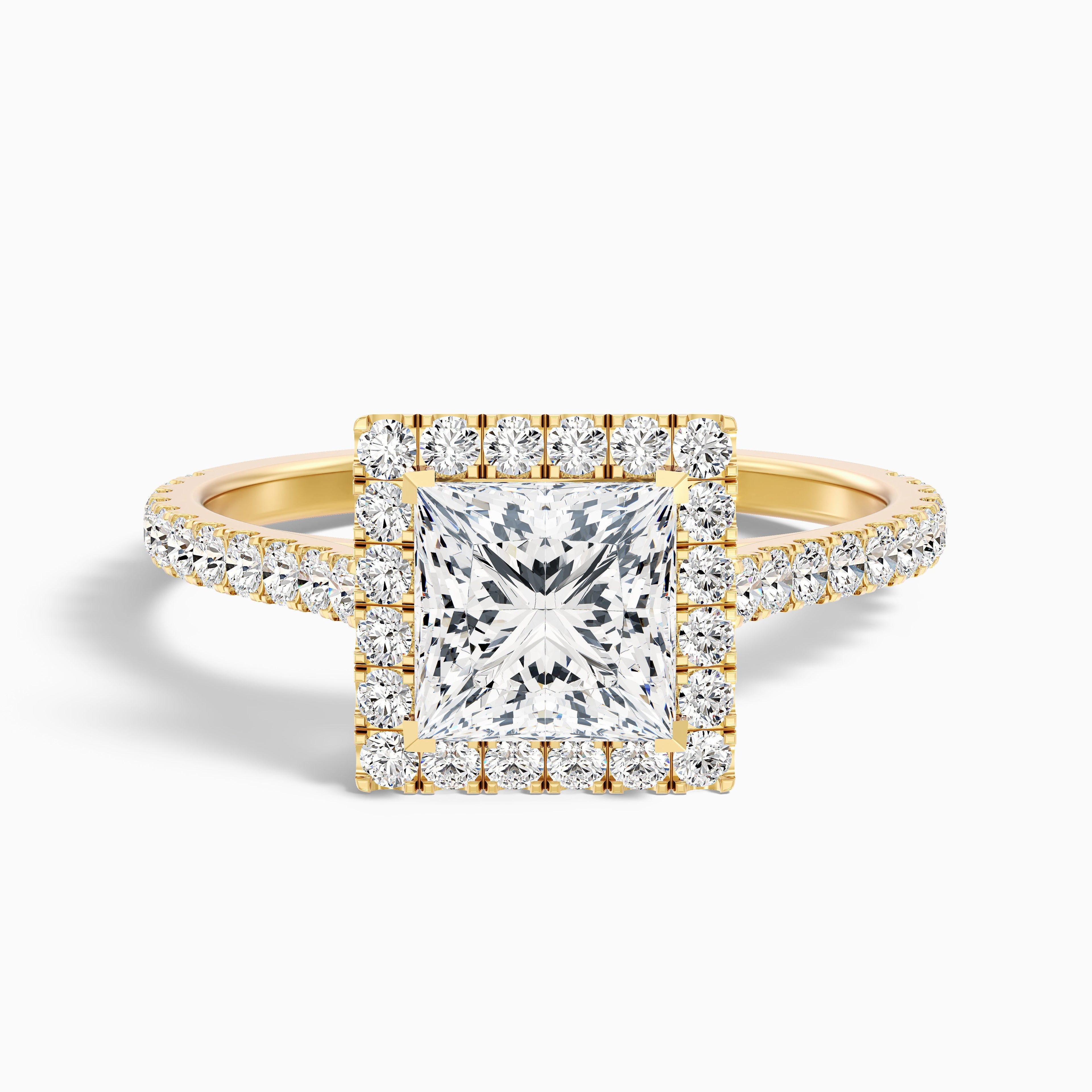 Rose 3.5 Carat Princess Halo Pave Moissanite Engagement Ring in 10k White Gold