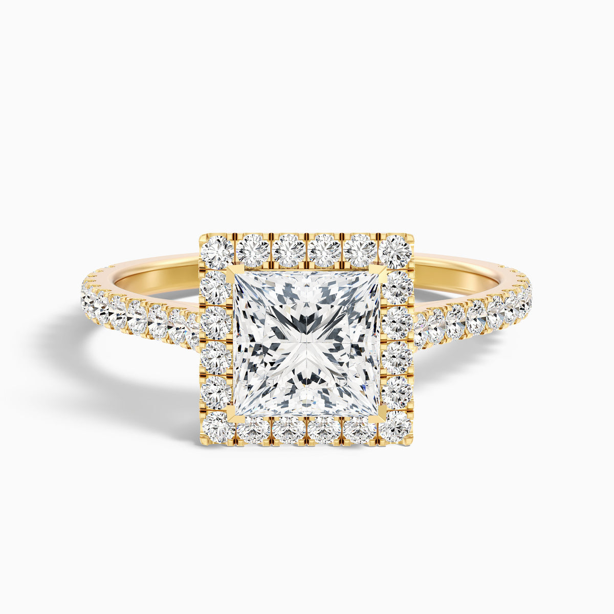 Rose 4 Carat Princess Halo Pave Moissanite Engagement Ring in 10k White Gold