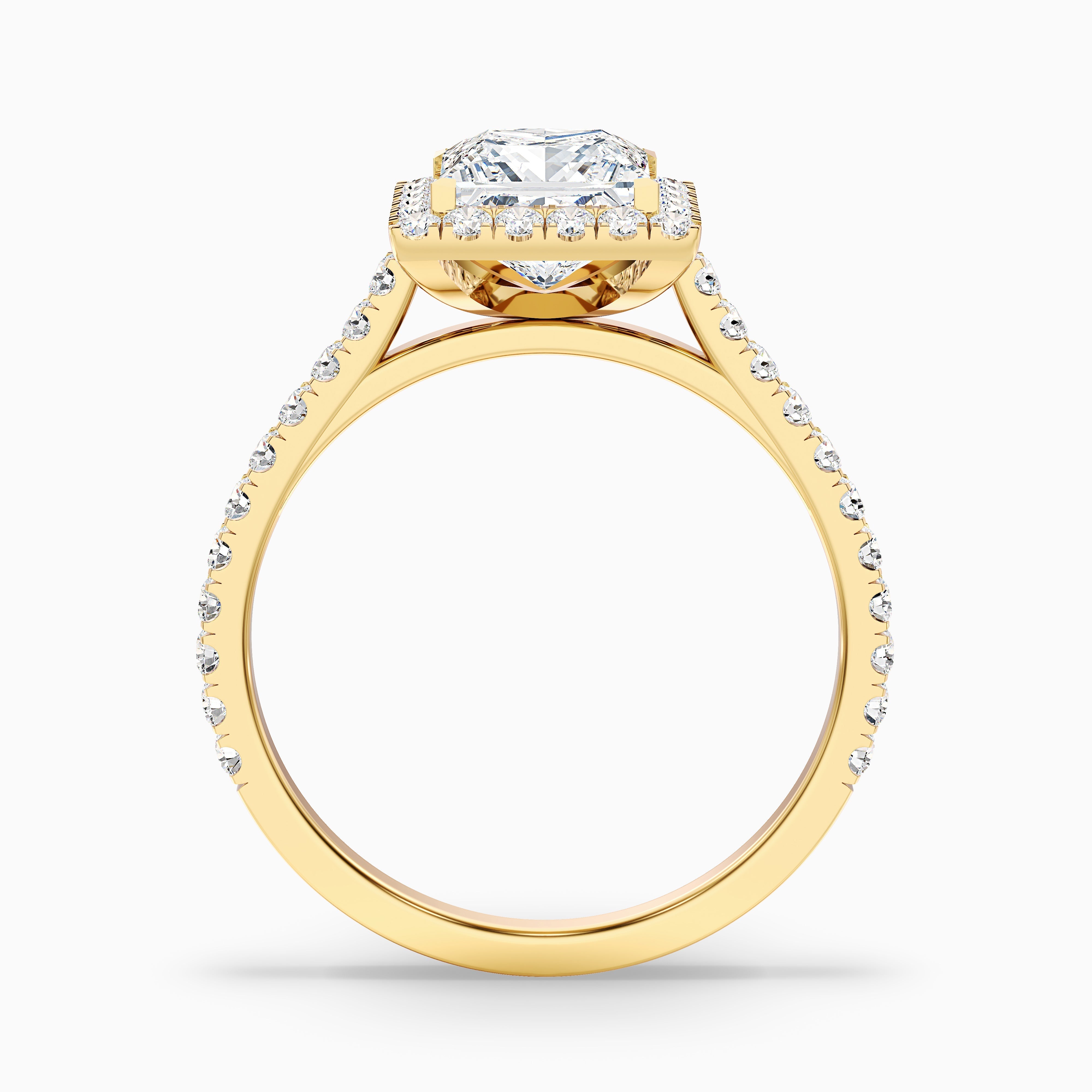 Rose 4.5 Carat Princess Halo Pave Moissanite Engagement Ring in 18k Yellow Gold