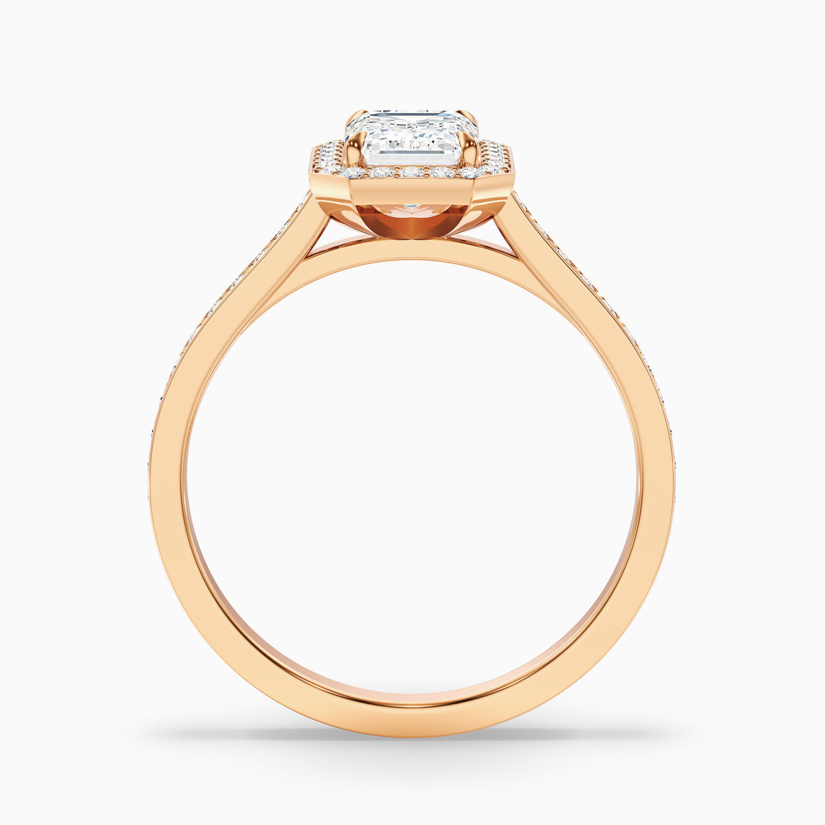Zoya 3 Carat Emerald Cut Halo Pave Moissanite Engagement Ring in 18k White Gold