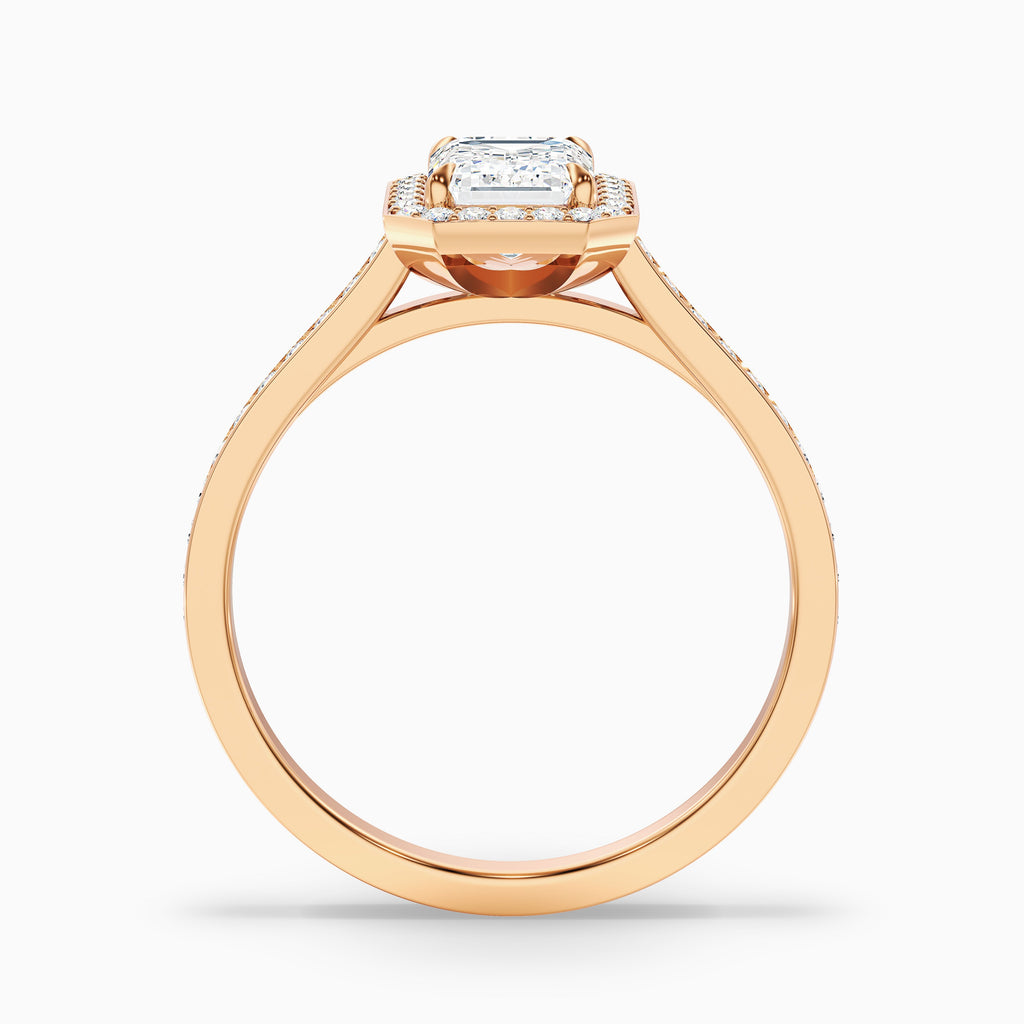 Zoya 3 Carat Emerald Cut Halo Pave Moissanite Engagement Ring in 18k Rose Gold