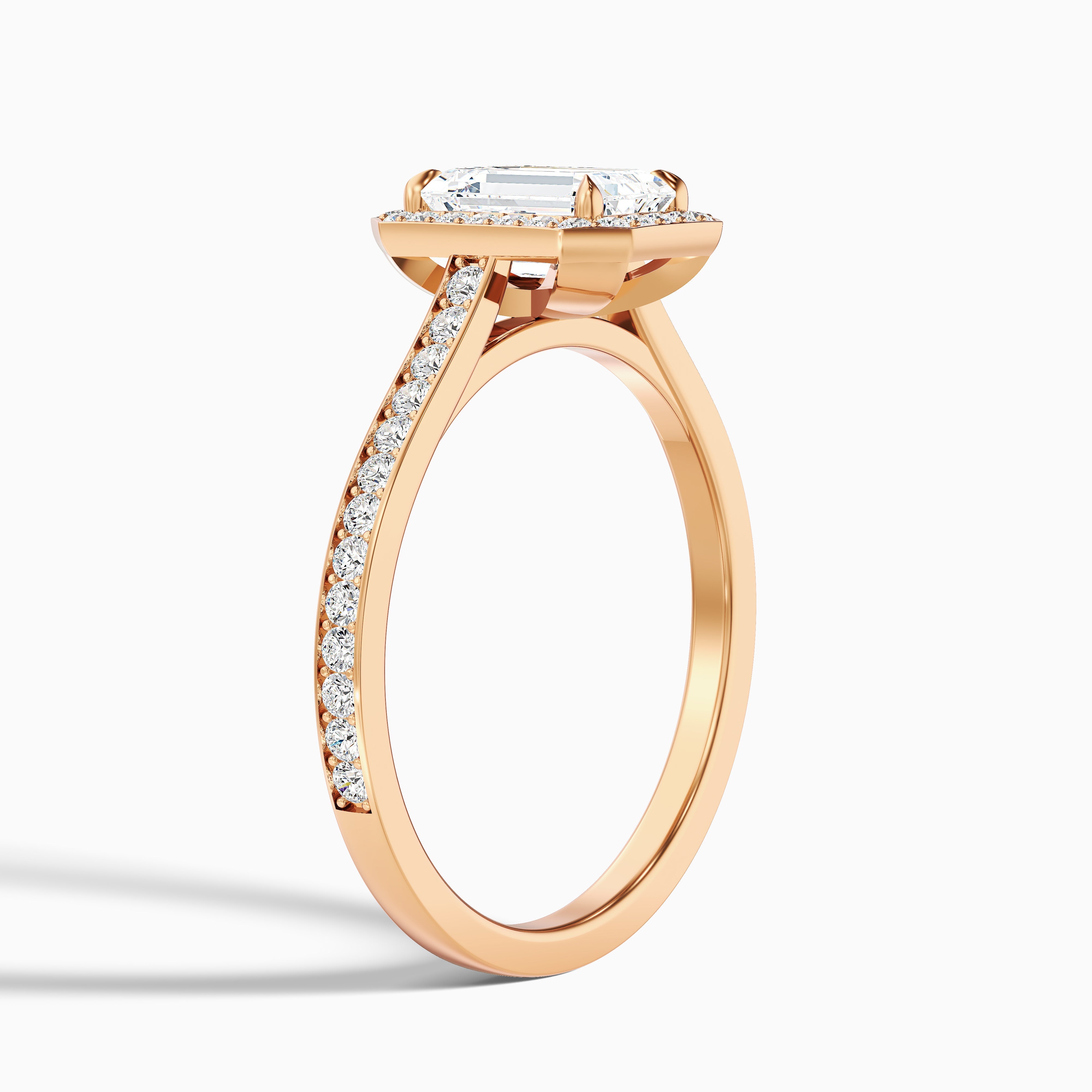Zoya 1 Carat Emerald Cut Halo Pave Moissanite Engagement Ring in Platinum